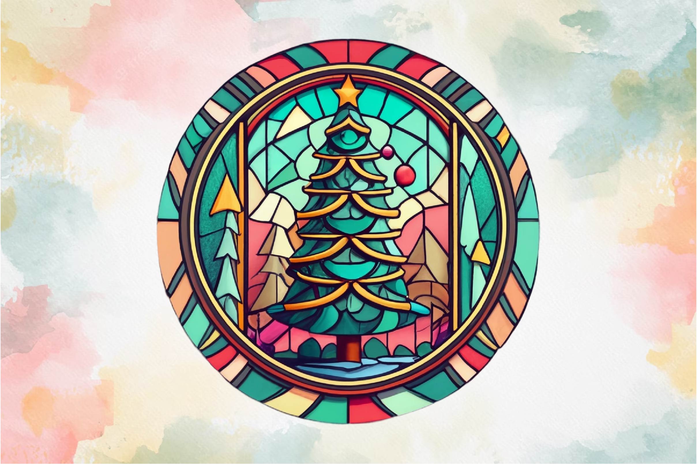 Round Christmas Tree Stained Glass Clipart Bundle - CraftNest - Digital Crafting and Art