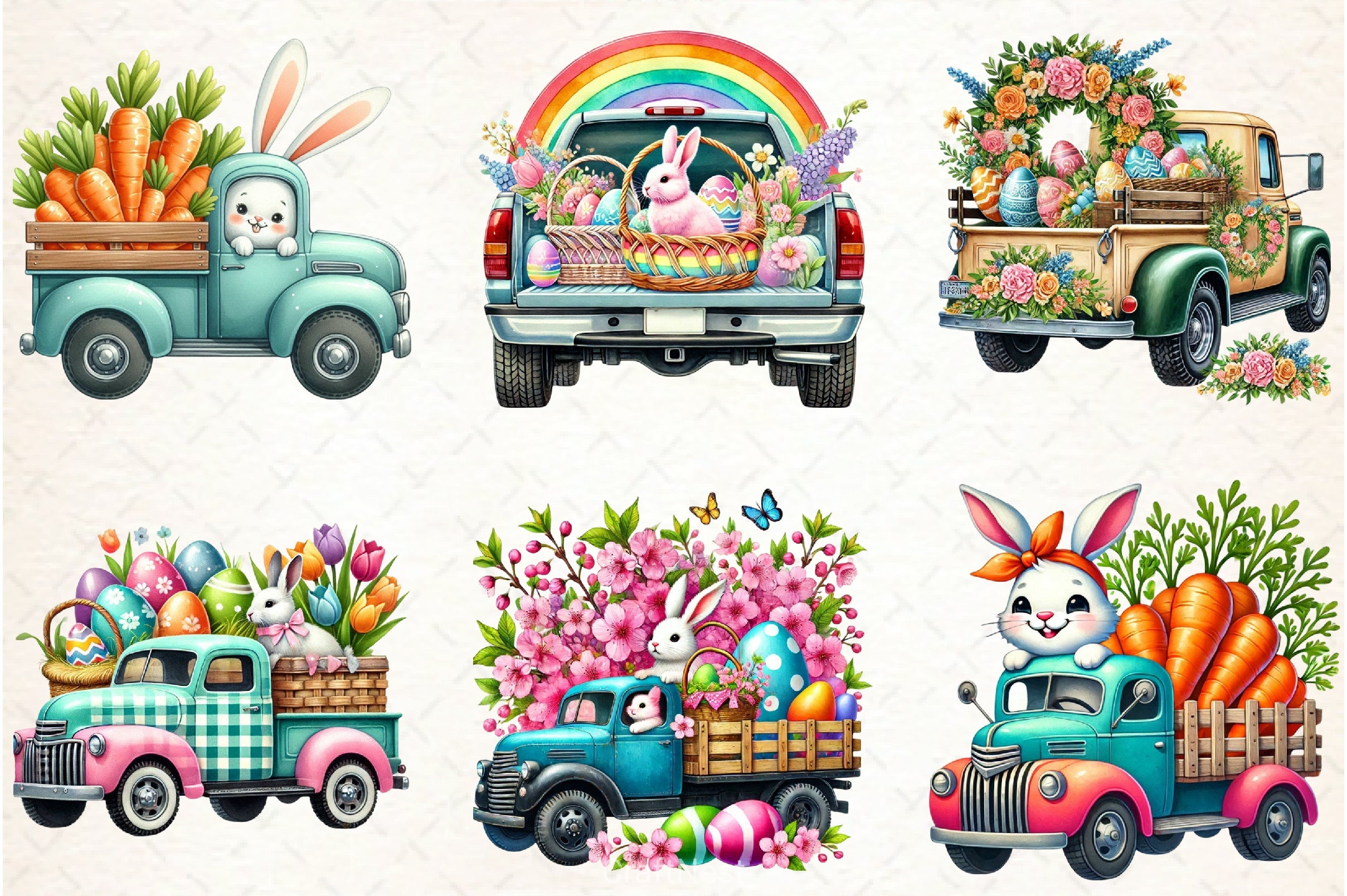 Easter Bunny Truck Clipart Bundle 3 - CraftNest - Digital Crafting and Art