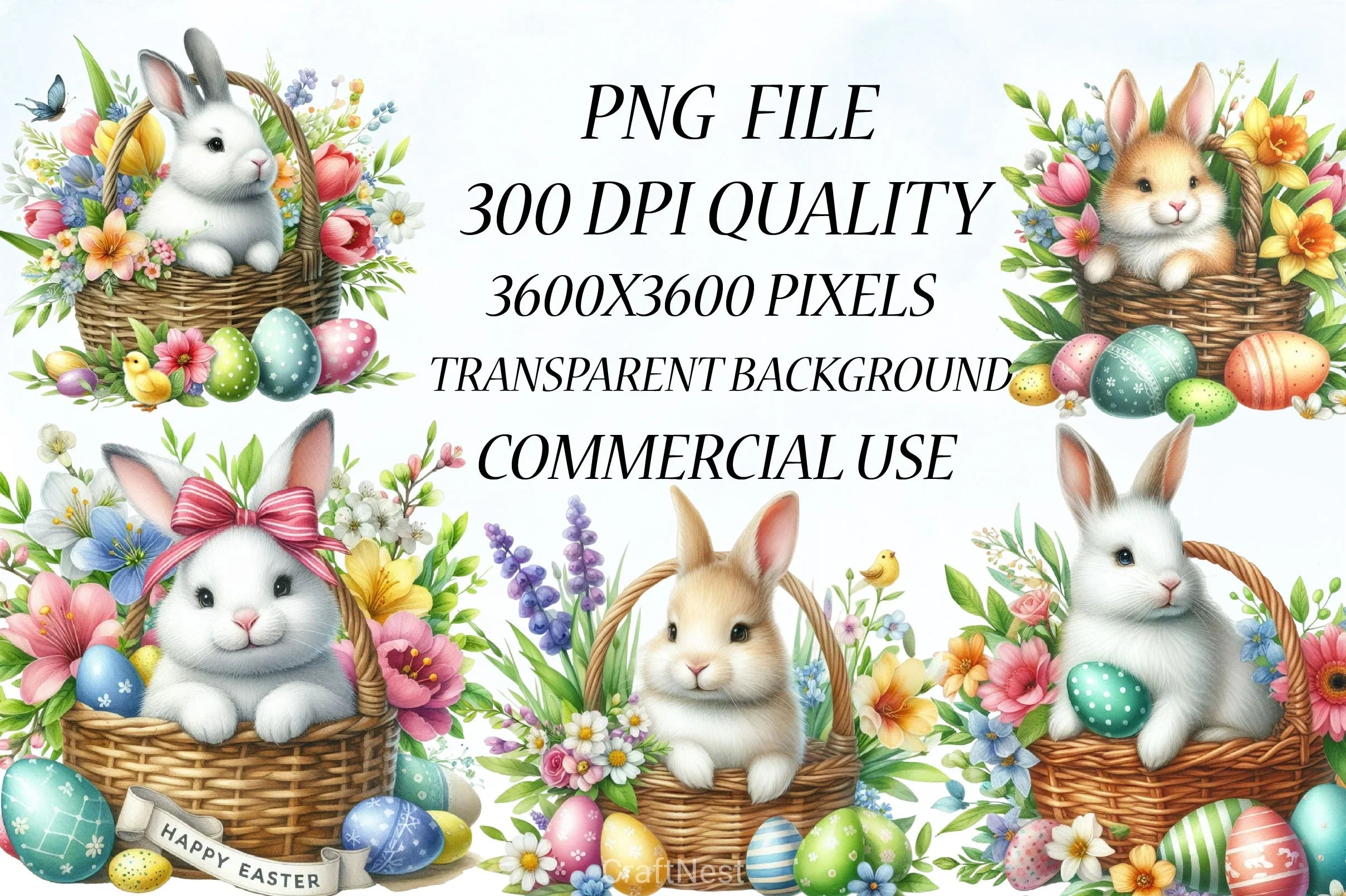Happy Easter Bunny Clipart Bundle - CraftNest - Digital Crafting and Art