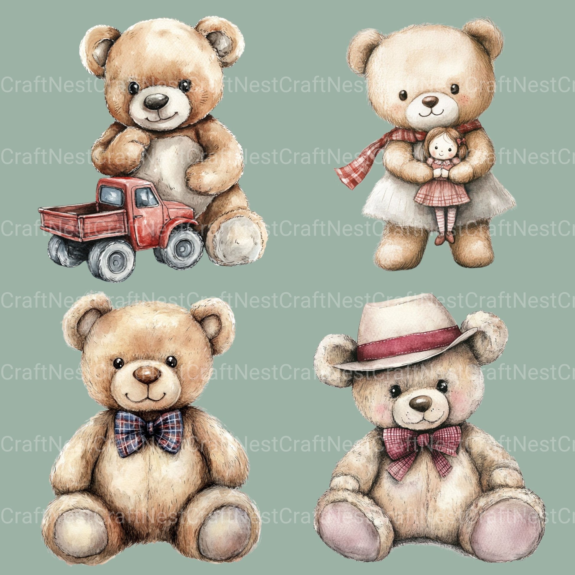 Teddy Bear Clipart Bundle - CraftNest - Digital Crafting and Art