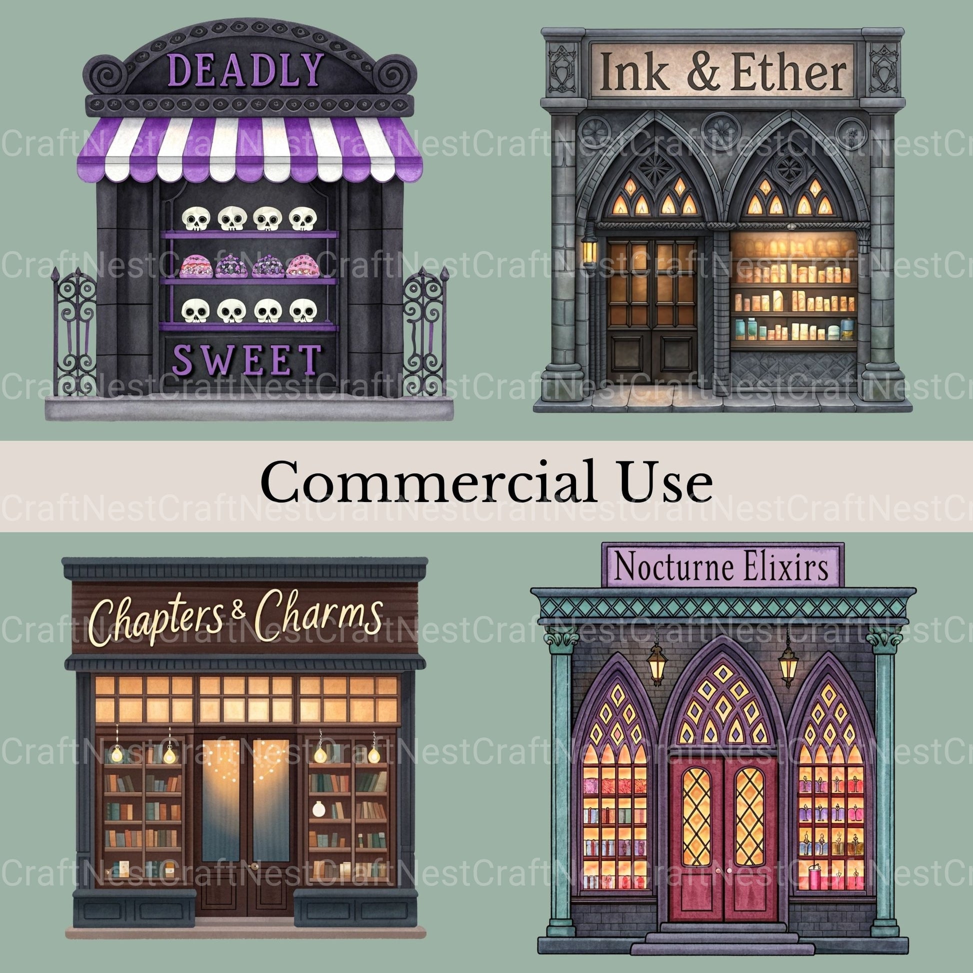 Village Shops Gothic Clipart Bundle - CraftNest - Digital Crafting and Art