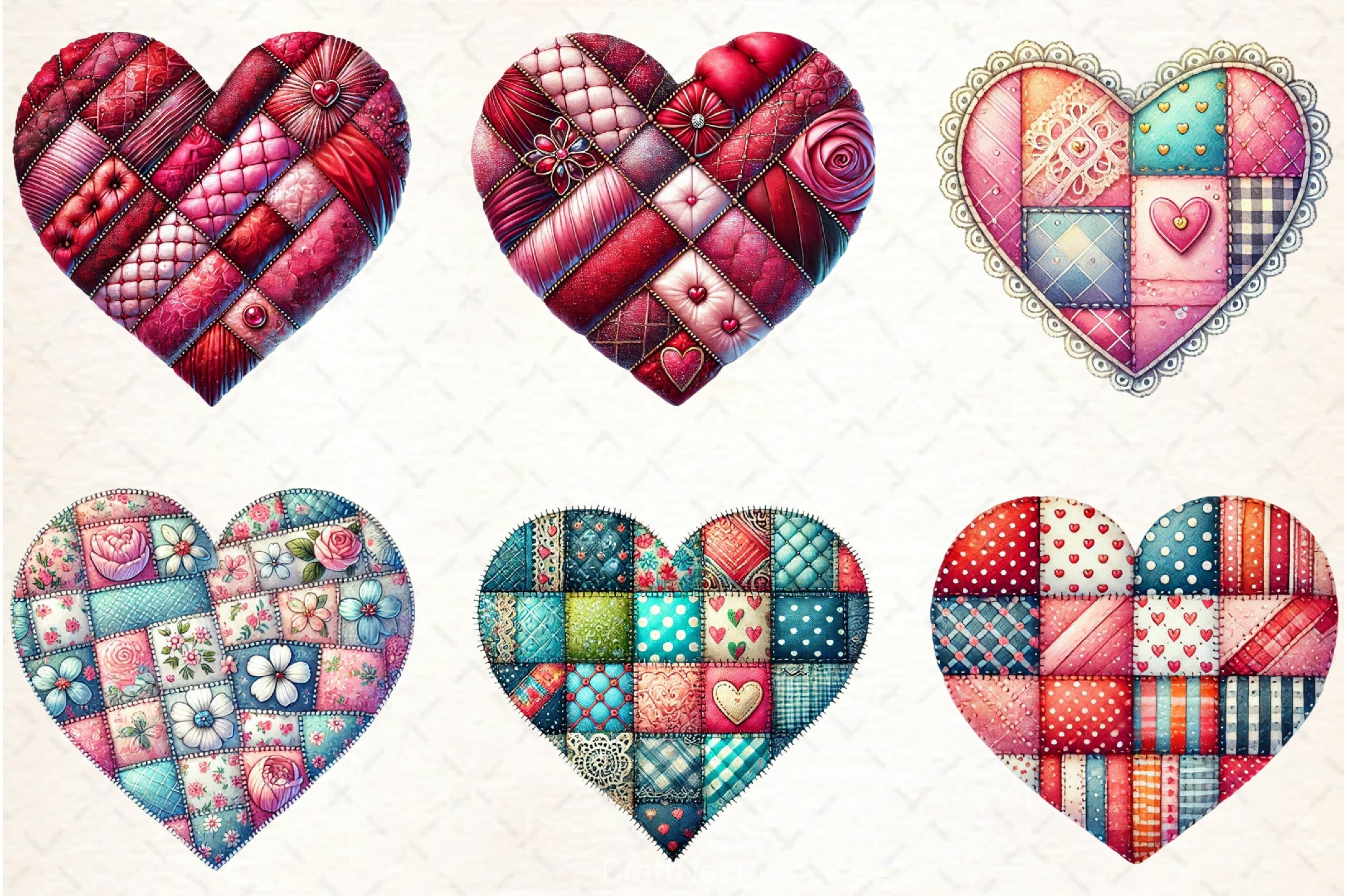 Patchwork Heart Valentine's Clipart Bundle - CraftNest - Digital Crafting and Art