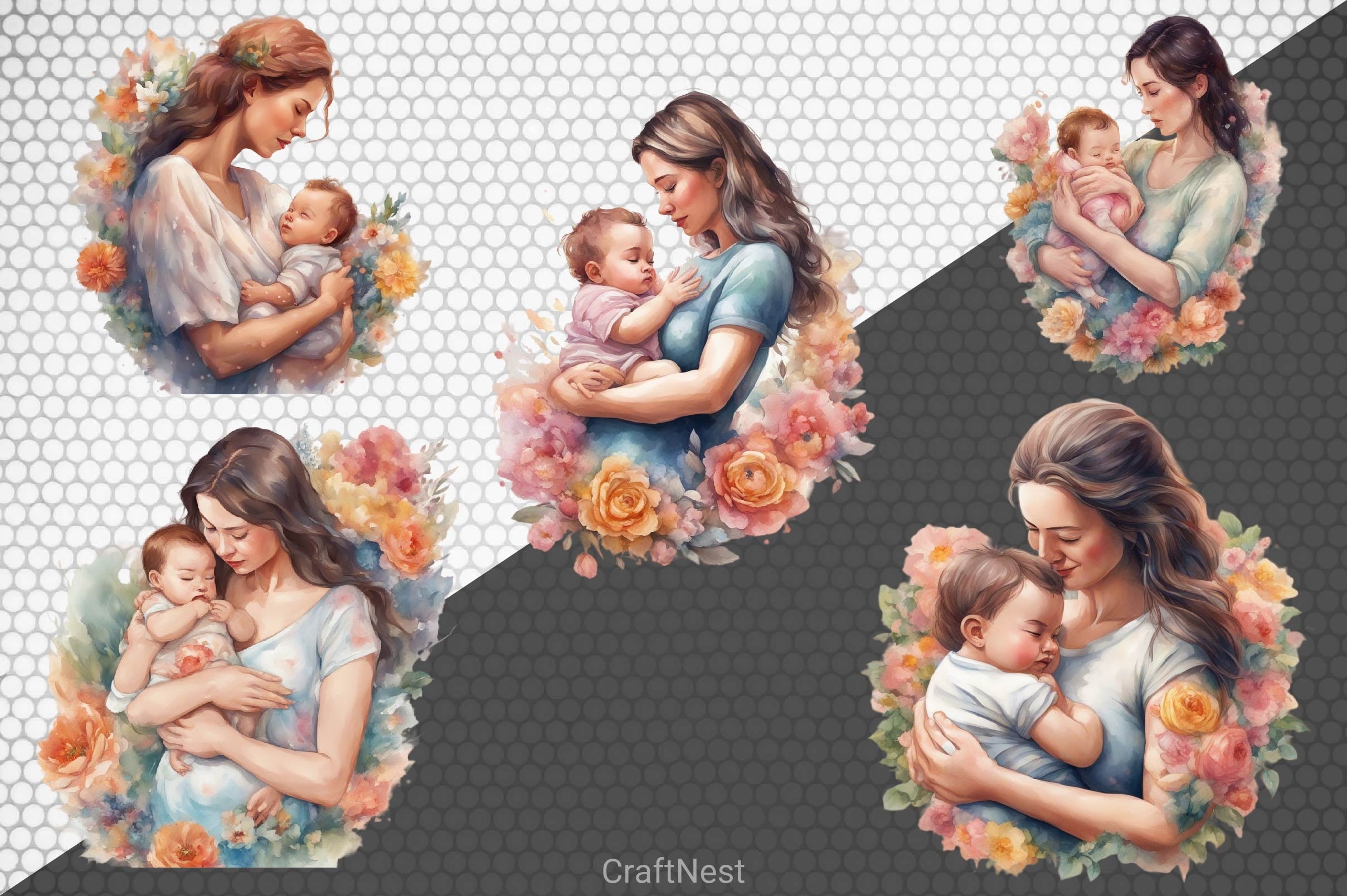 Mother And Her Baby Clipart Bundle - CraftNest - Digital Crafting and Art