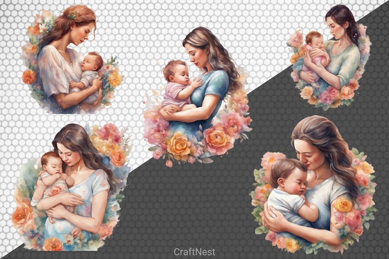 Mother And Her Baby Clipart Bundle - CraftNest - Digital Crafting and Art