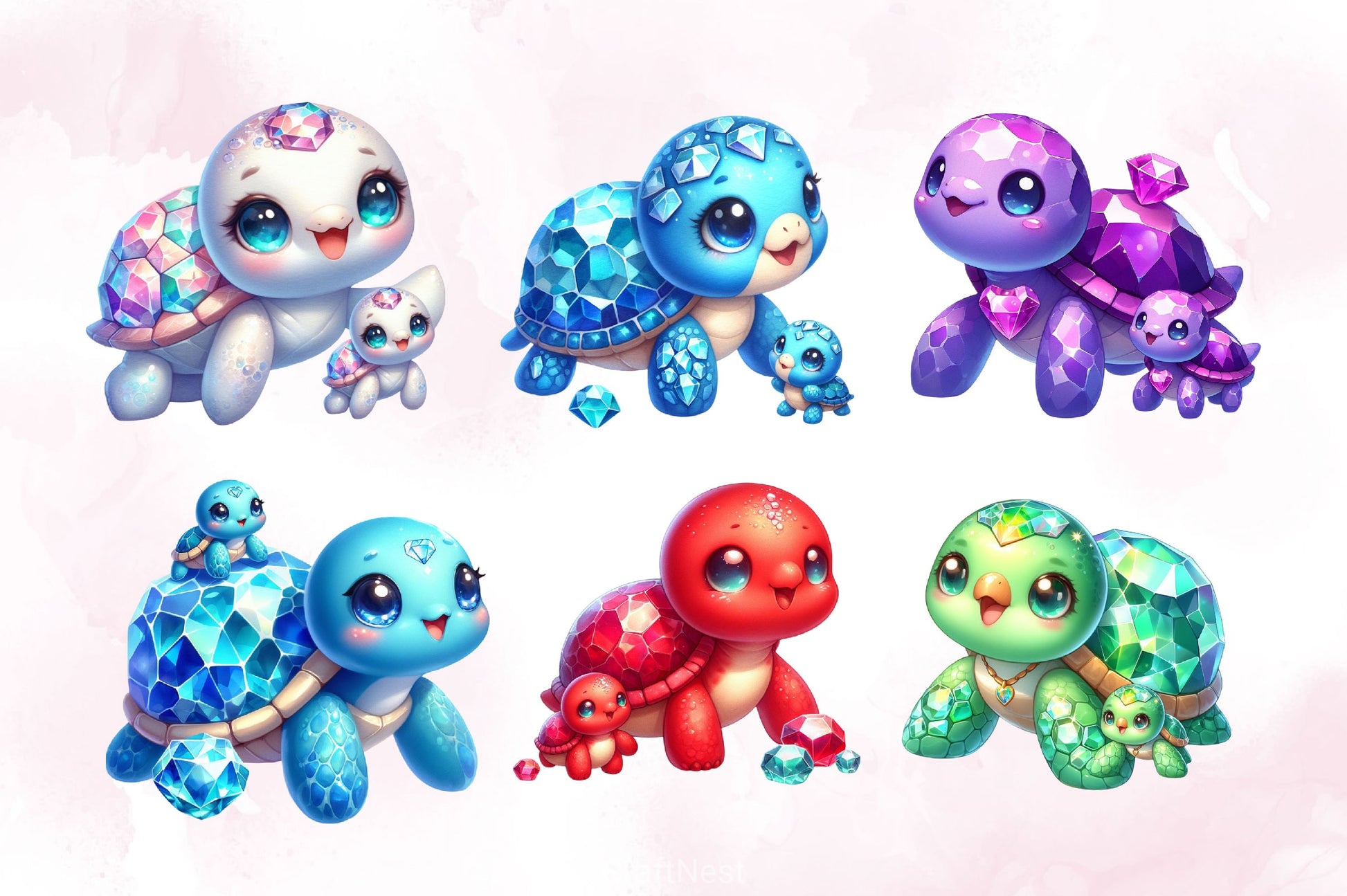 Gem Sea Turtle Mom And Baby Clipart Bundle 2 - CraftNest - Digital Crafting and Art