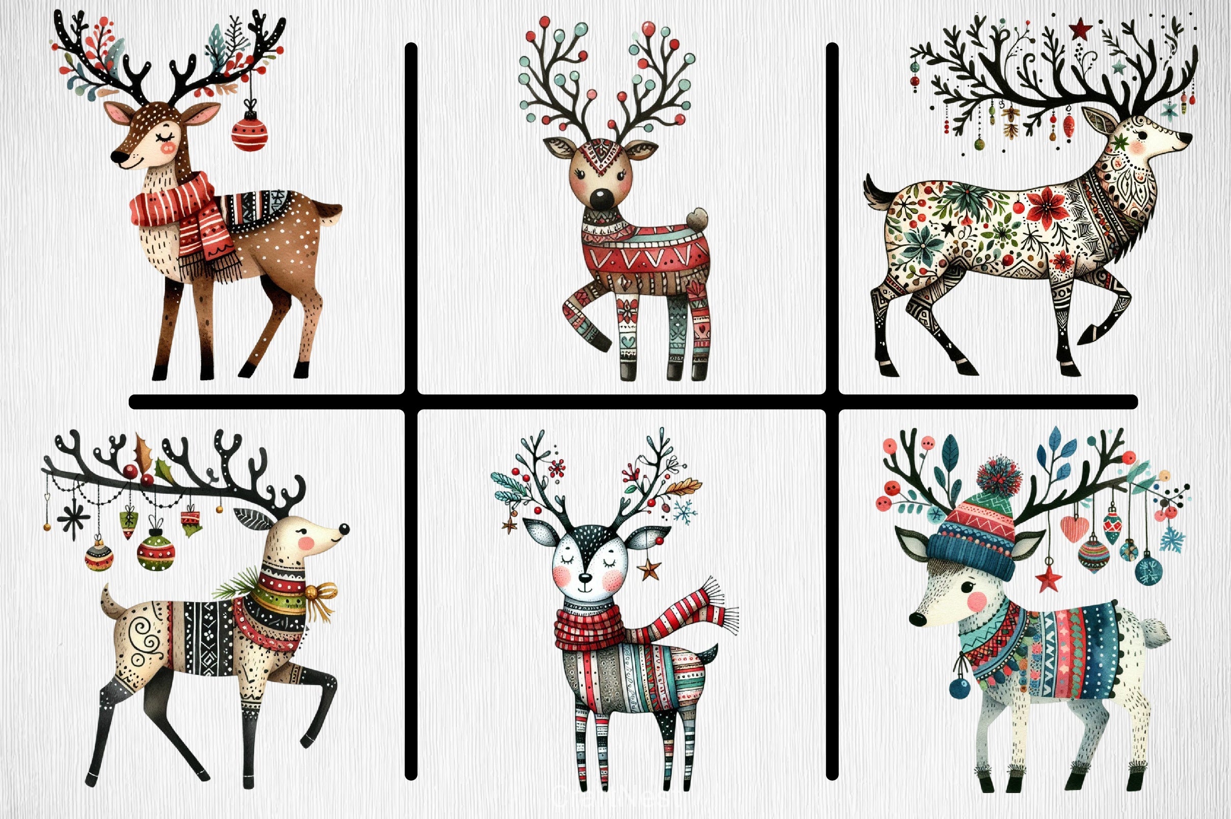 Christmas Reindeer Folk Art Clipart Bundle - CraftNest - Digital Crafting and Art