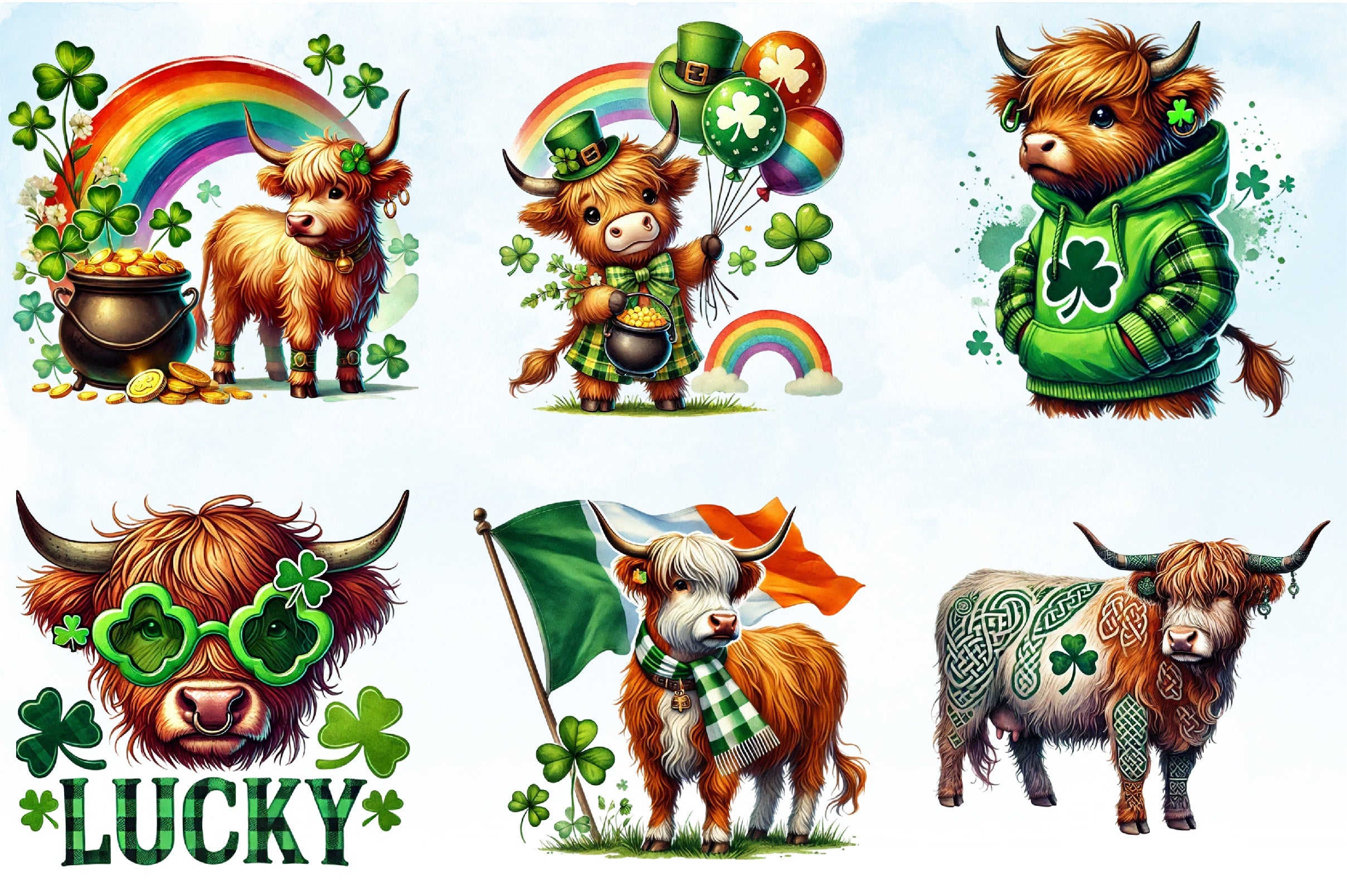 St Patrick's Day Highland Cow Clipart Bundle - CraftNest - Digital Crafting and Art