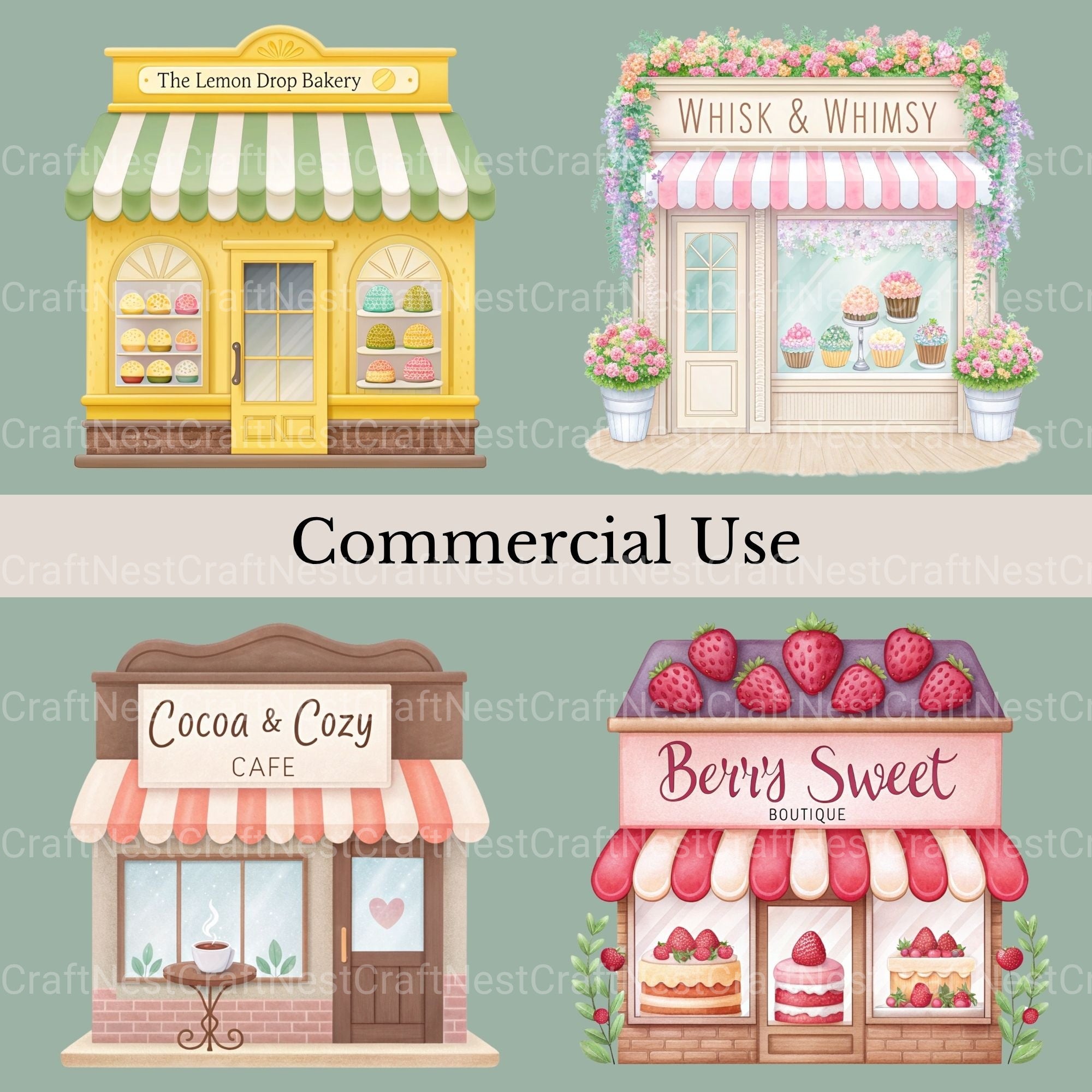 Village Shops Bakeries Clipart Bundle - CraftNest - Digital Crafting and Art