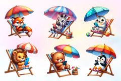 Summer Animals Relaxing On Beach Clipart Bundle 2 - CraftNest - Digital Crafting and Art