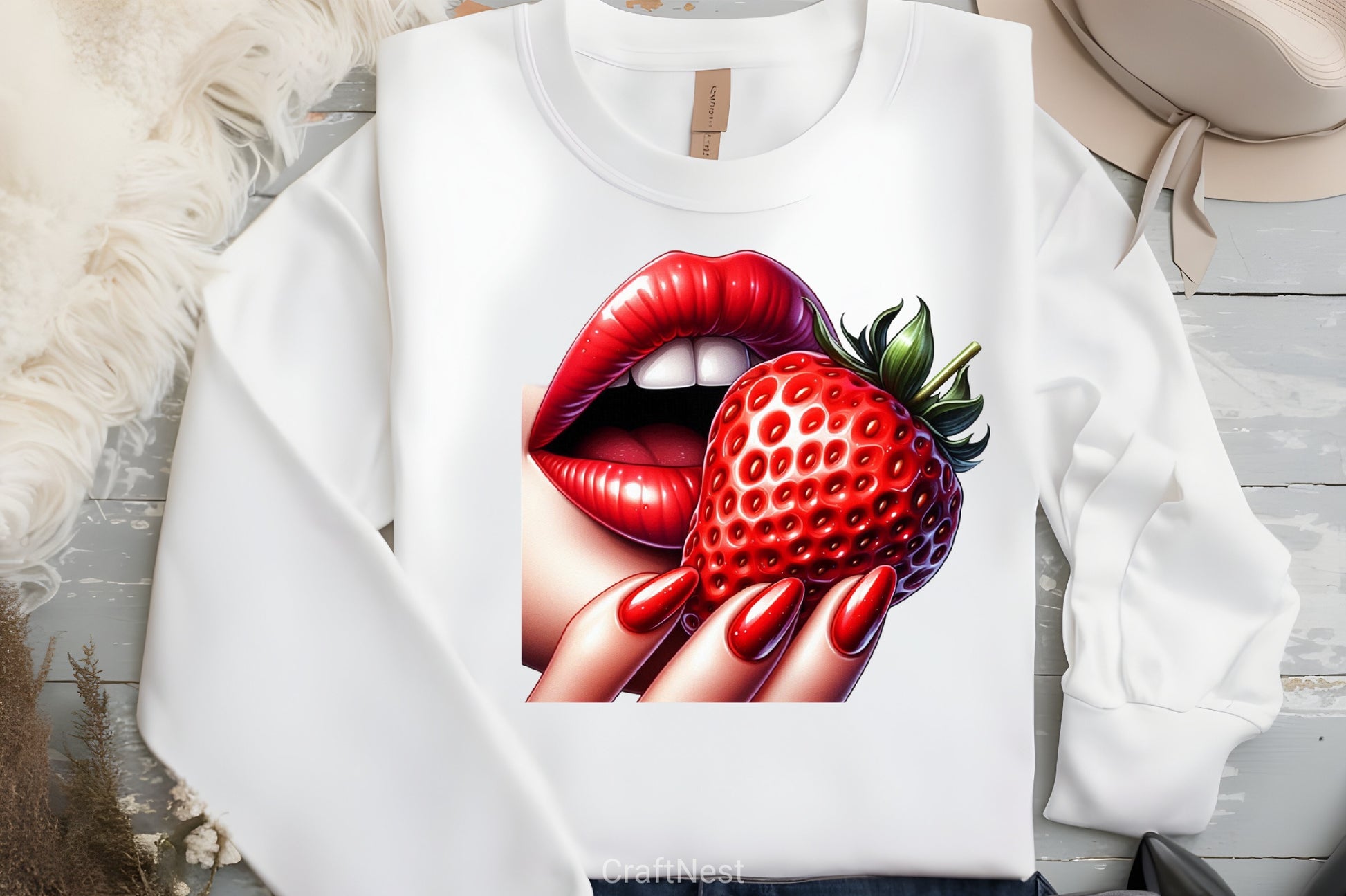 Glossy Red Lips & Strawberry Clipart Bundle - CraftNest - Digital Crafting and Art