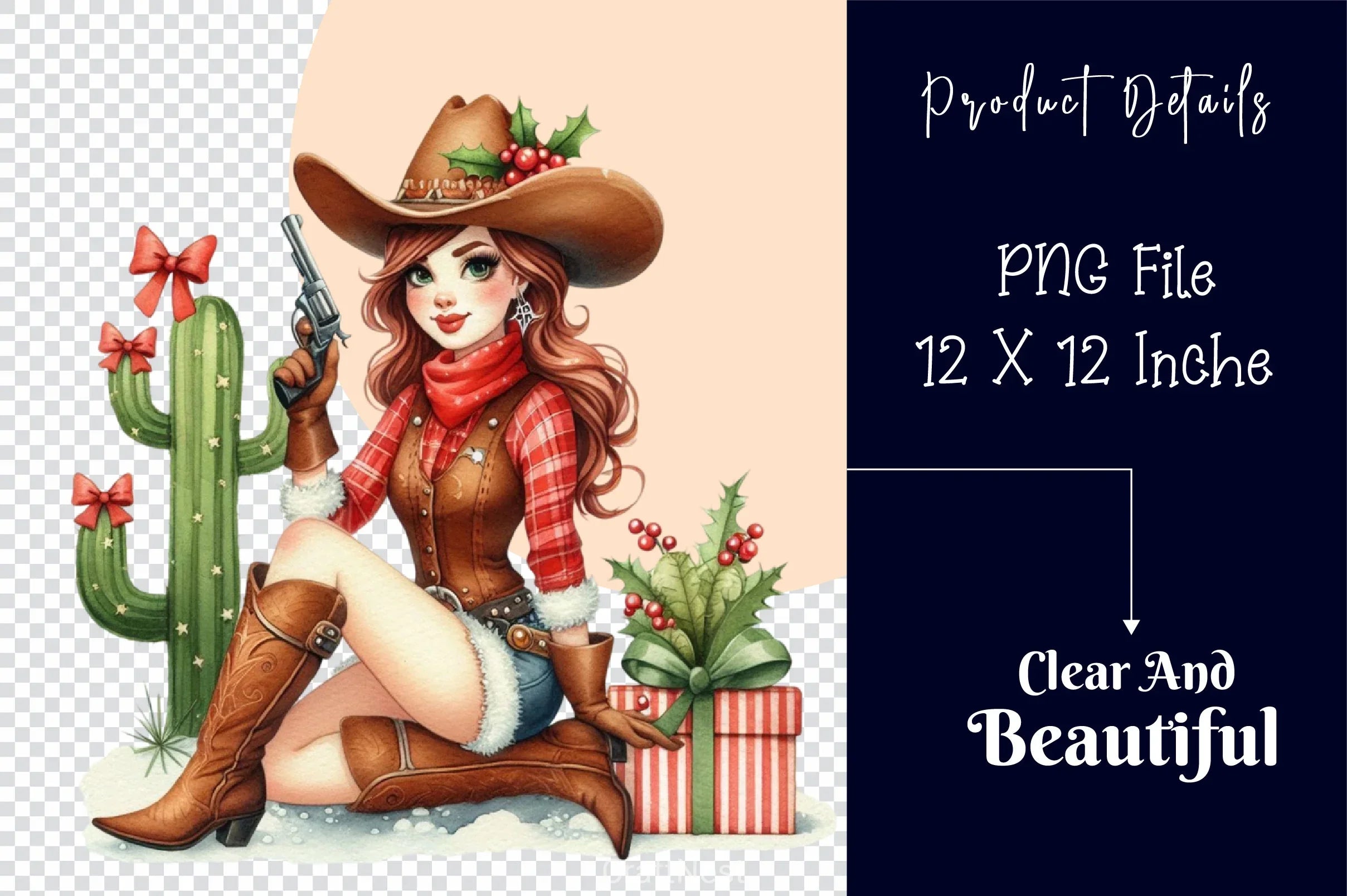Vintage Christmas Cowboy Girls Clipart Bundle - CraftNest - Digital Crafting and Art