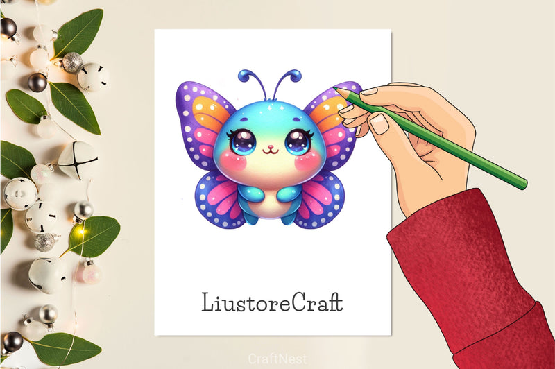 Kawaii Butterflies Butterfly Clipart Bundle - CraftNest - Digital Crafting and Art