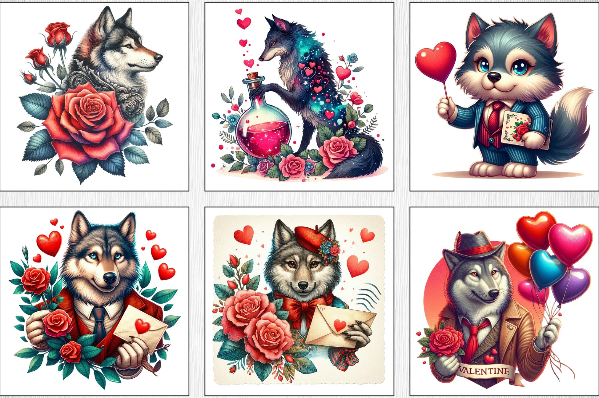 Valentine Wolf Clipart Bundle - CraftNest - Digital Crafting and Art