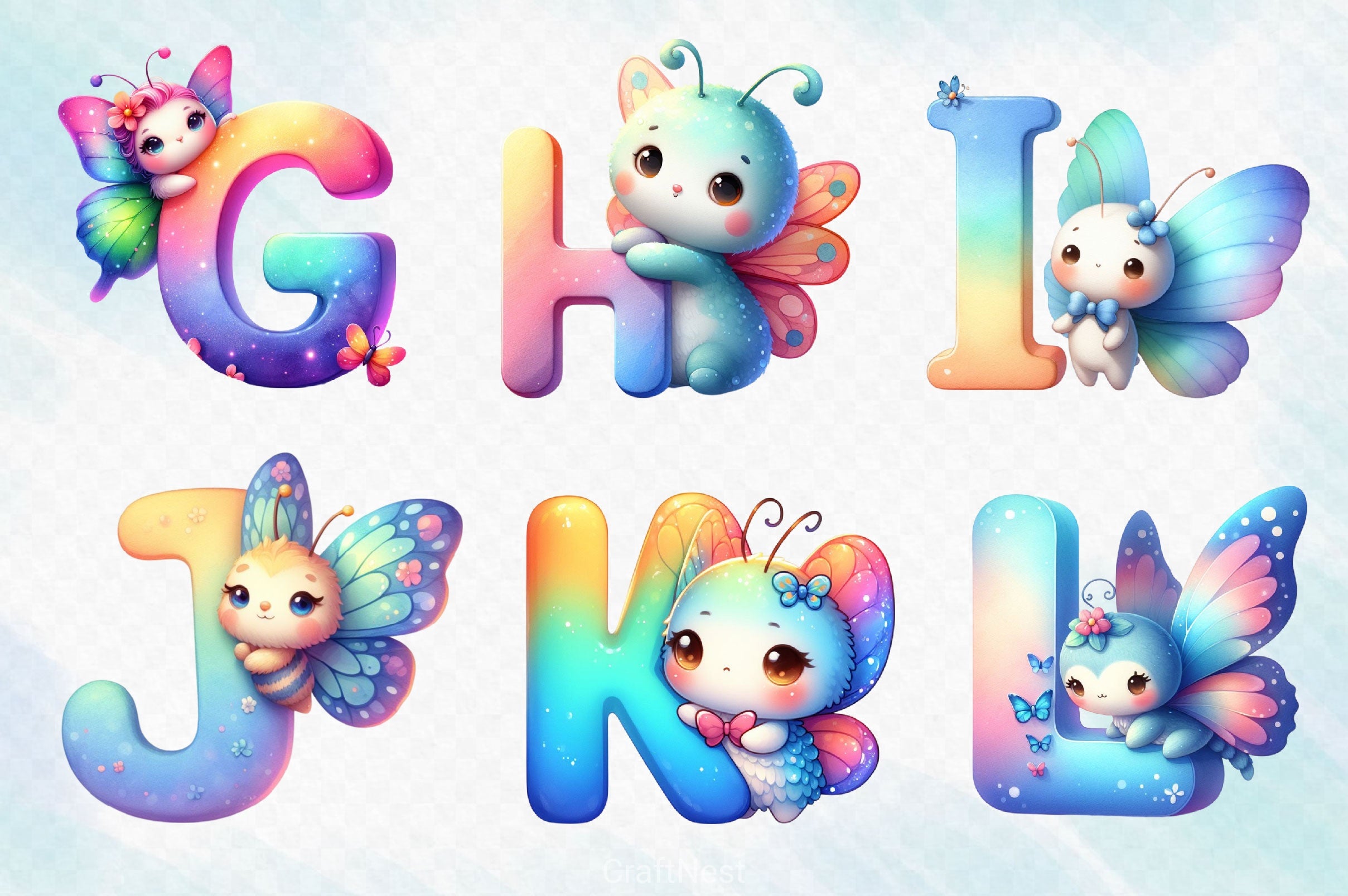 Cute Butterfly Alphabet Clipart Bundle - CraftNest - Digital Crafting and Art