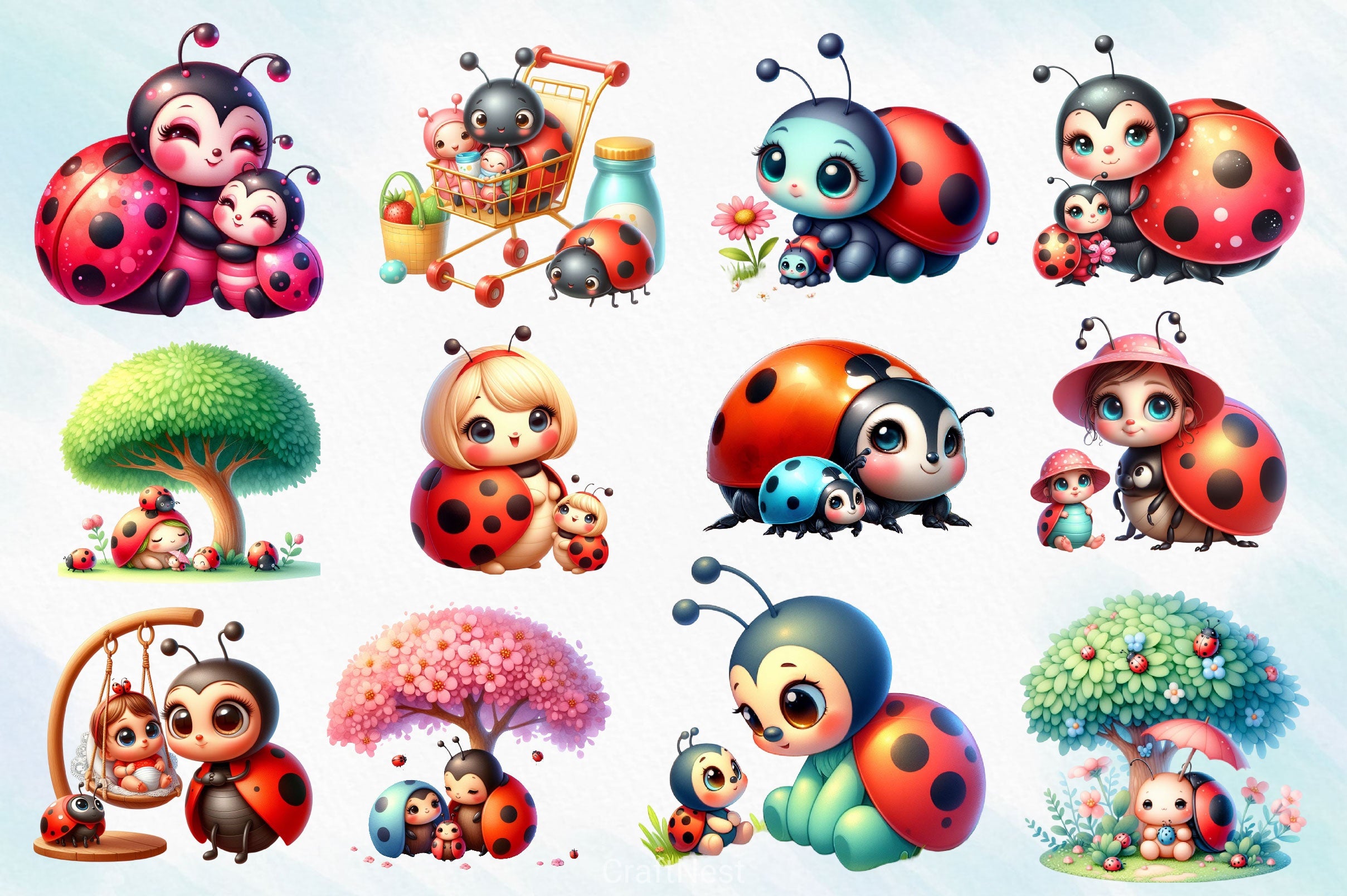Cute Mom And Baby Ladybug Clipart Bundle - CraftNest - Digital Crafting and Art