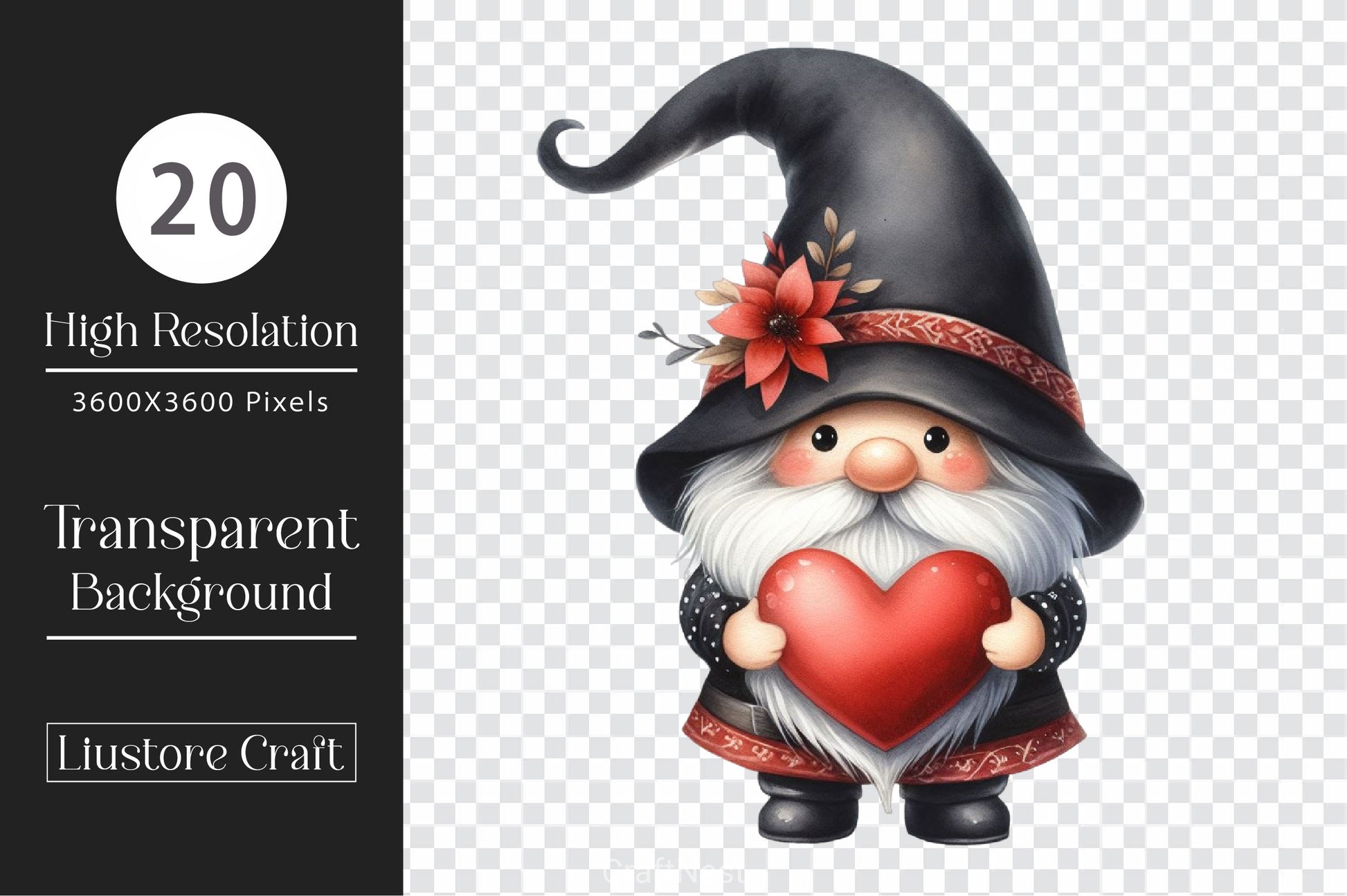 Black Valentine Gnome Clipart Bundle - CraftNest - Digital Crafting and Art