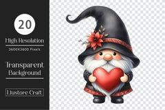 Black Valentine Gnome Clipart Bundle - CraftNest - Digital Crafting and Art