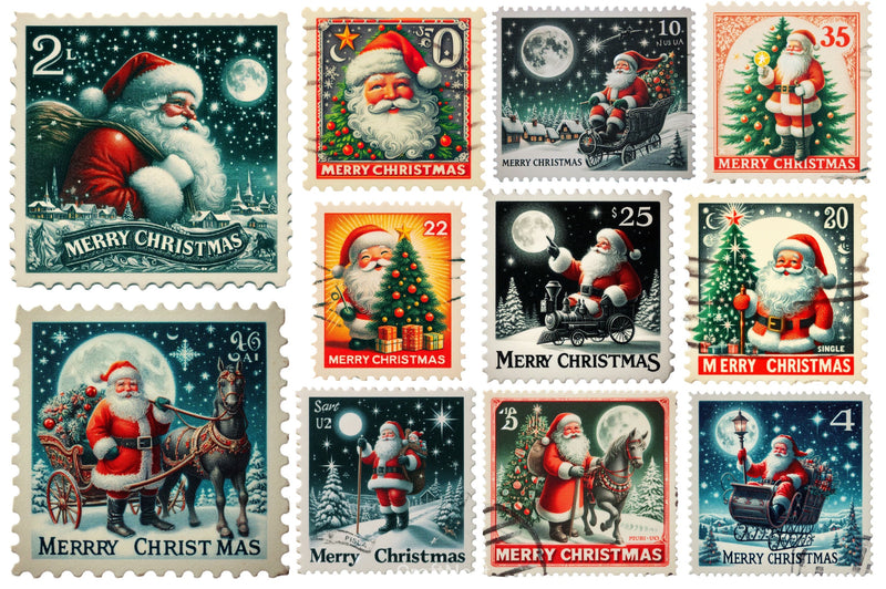 Christmas Santa Postage Stamps Clipart Bundle - CraftNest - Digital Crafting and Art