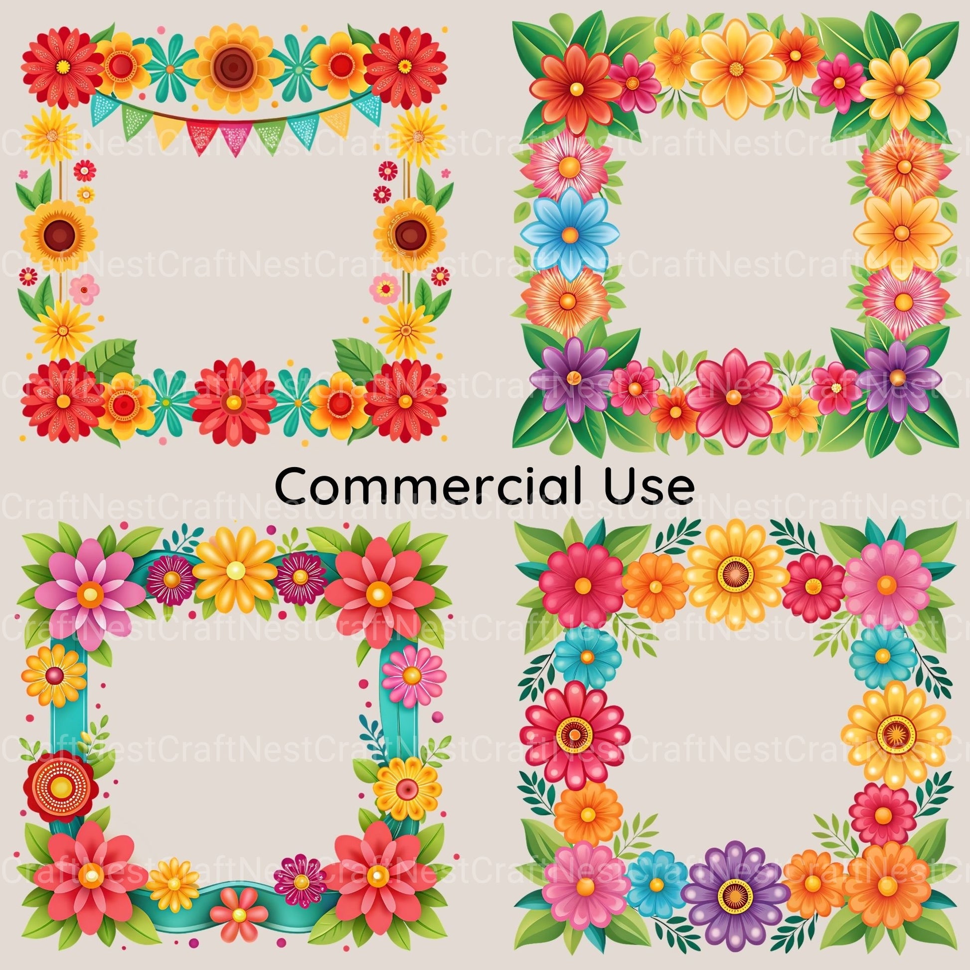 Fiesta Flower Frames Clipart Bundle - CraftNest - Digital Crafting and Art