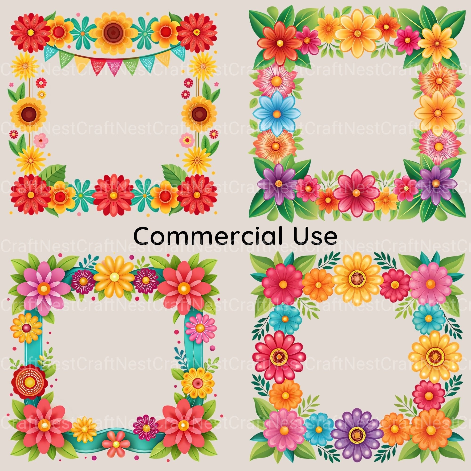 Fiesta Flower Frames Clipart Bundle - CraftNest - Digital Crafting and Art