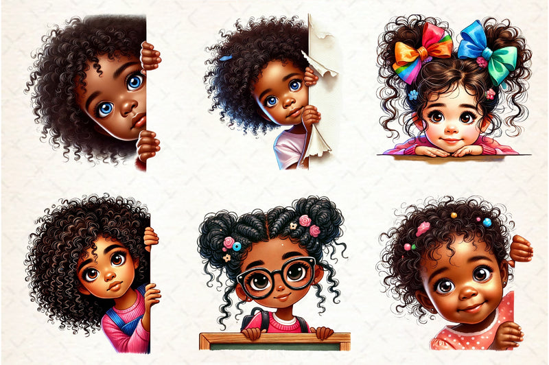 Peeking African American Girl Clipart Bundle - CraftNest - Digital Crafting and Art