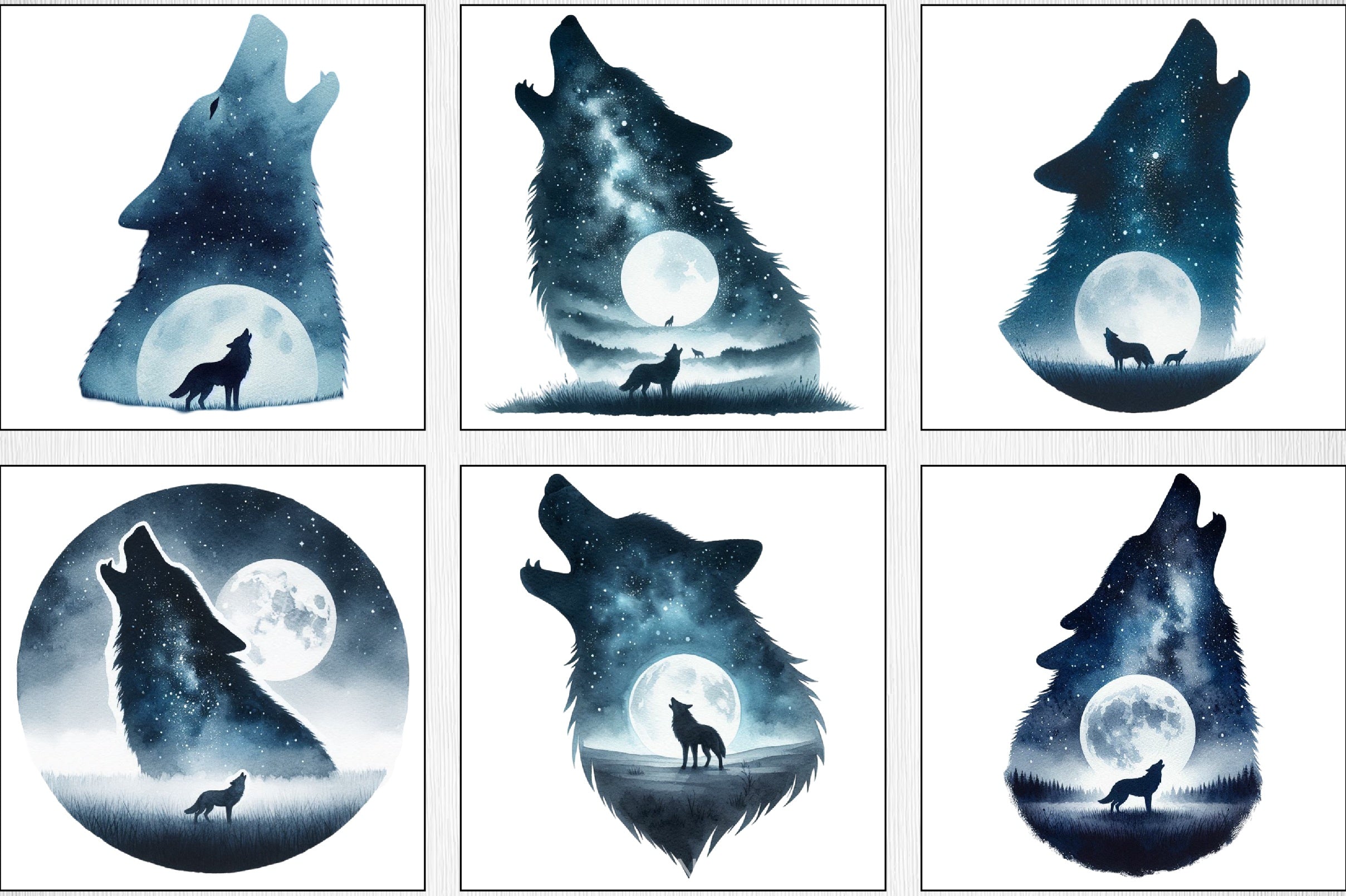 Moon Wolf Howling Clipart Bundle - CraftNest - Digital Crafting and Art