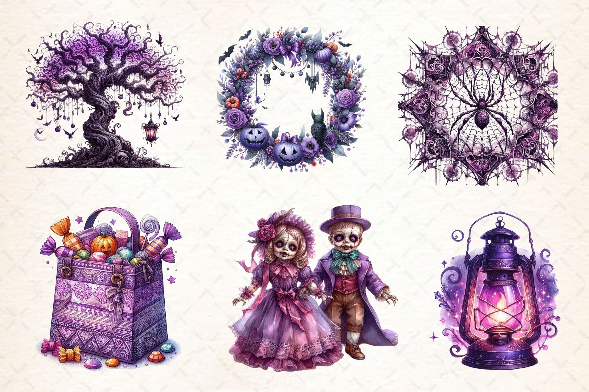 Antique Purple Halloween Set Clipart Bundle - CraftNest - Digital Crafting and Art