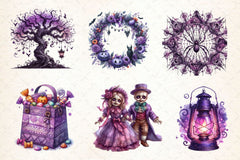 Antique Purple Halloween Set Clipart Bundle - CraftNest - Digital Crafting and Art