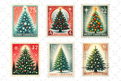 Christmas Tree Postage Stamps Clipart Bundle - CraftNest - Digital Crafting and Art