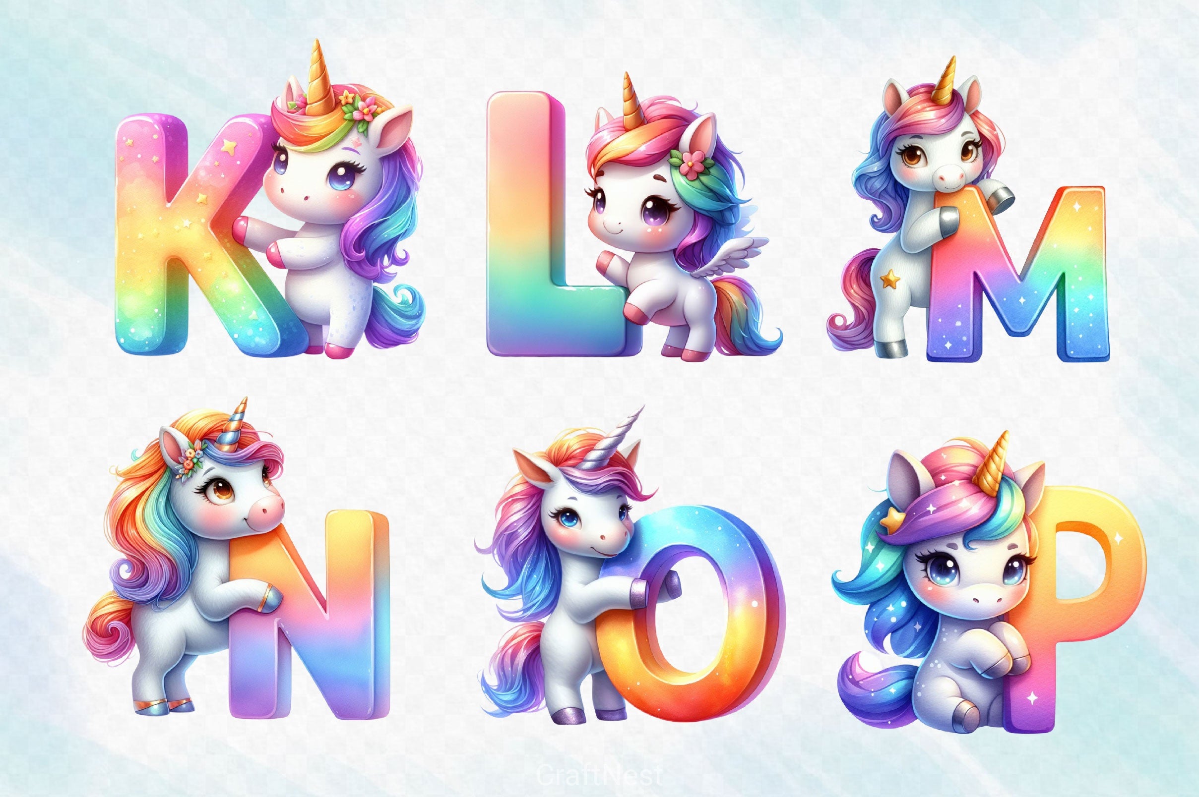 Cute Unicorn Alphabet Clipart Bundle - CraftNest - Digital Crafting and Art