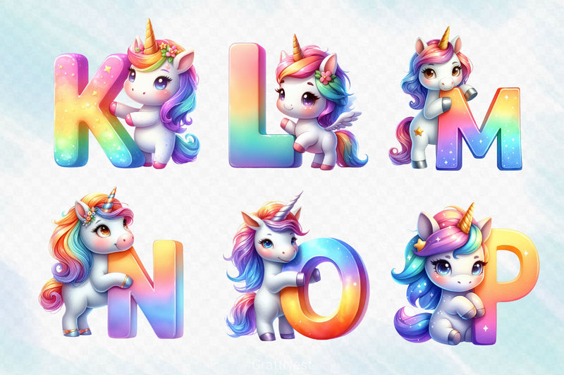Cute Unicorn Alphabet Clipart Bundle - CraftNest - Digital Crafting and Art
