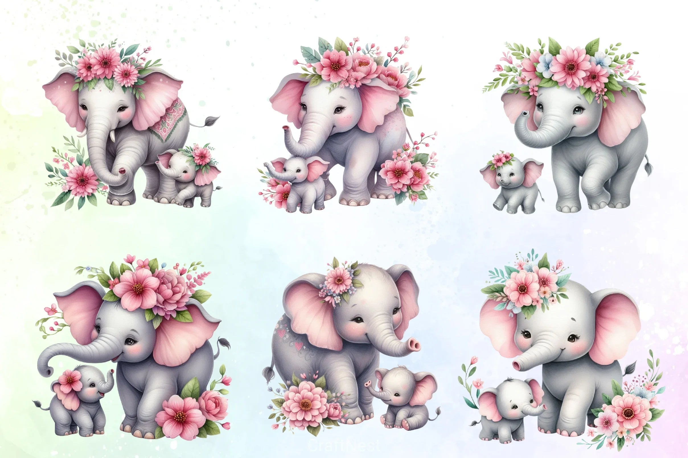 Mother's Day Elephant Clipart Bundle - CraftNest - Digital Crafting and Art