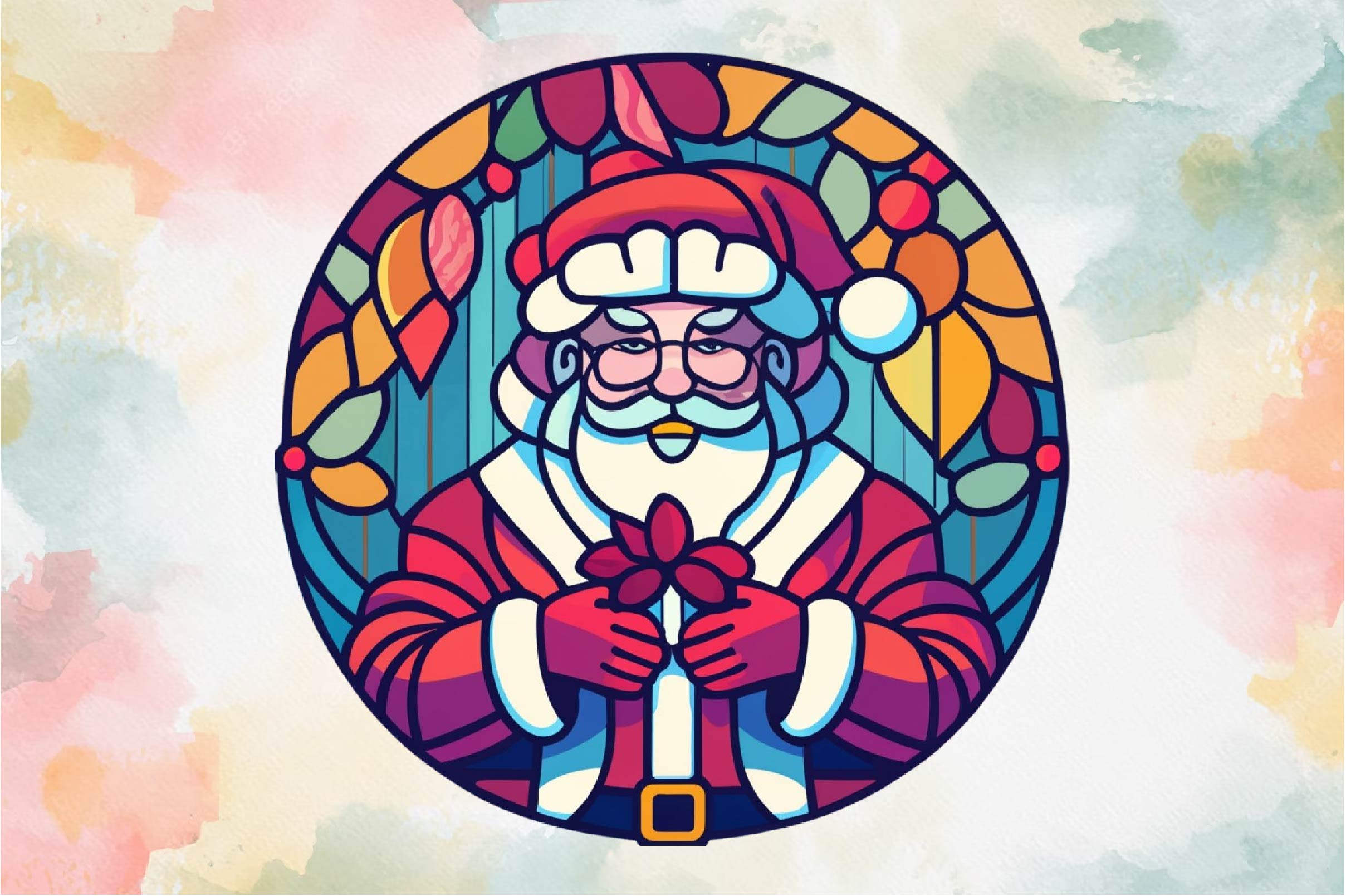 Round Santa Stained Glass Clipart Bundle - CraftNest - Digital Crafting and Art