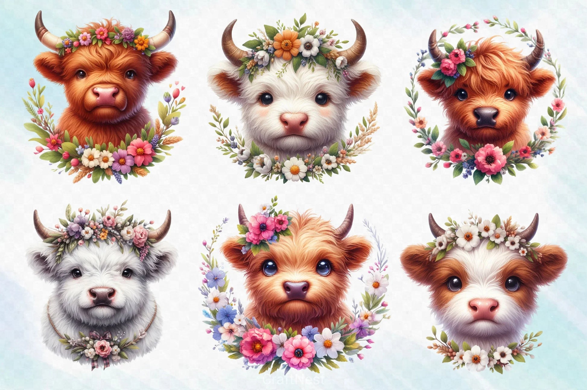 Highland Cow Flower Clipart Bundle - CraftNest - Digital Crafting and Art