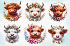 Highland Cow Flower Clipart Bundle - CraftNest - Digital Crafting and Art