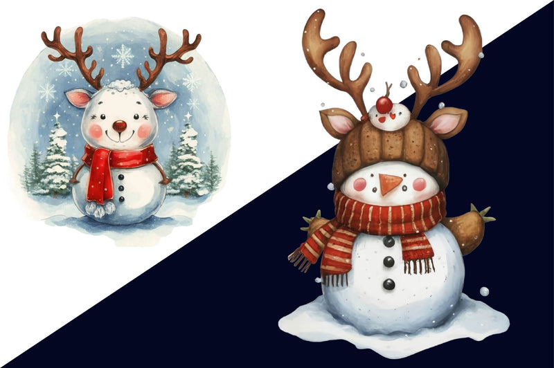 Cute Reindeer Snowman Clipart Bundle - CraftNest - Digital Crafting and Art