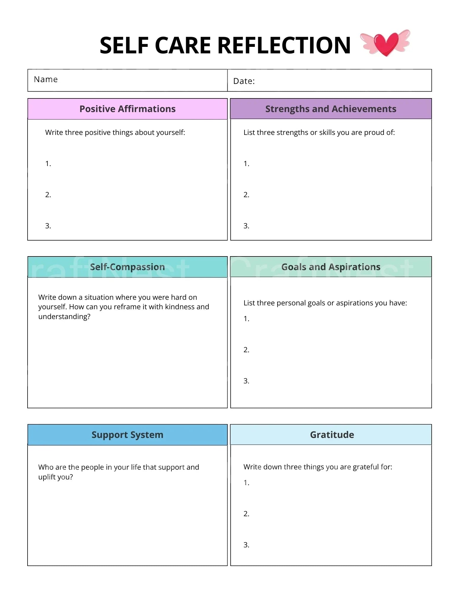 Self Care Reflection Guide - CraftNest - Digital Crafting and Art