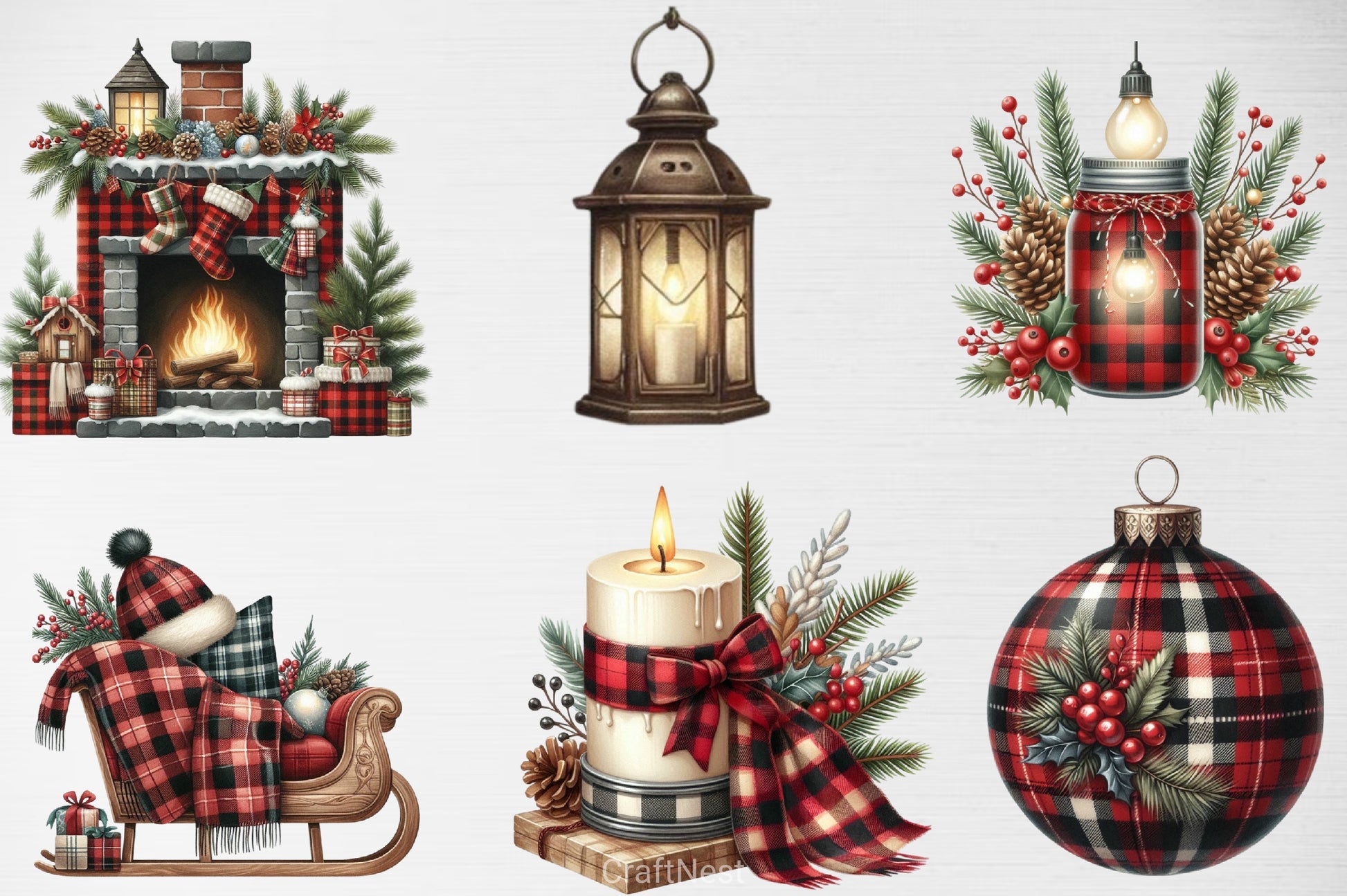 Buffalo Plaid Christmas Clipart Bundle - CraftNest - Digital Crafting and Art