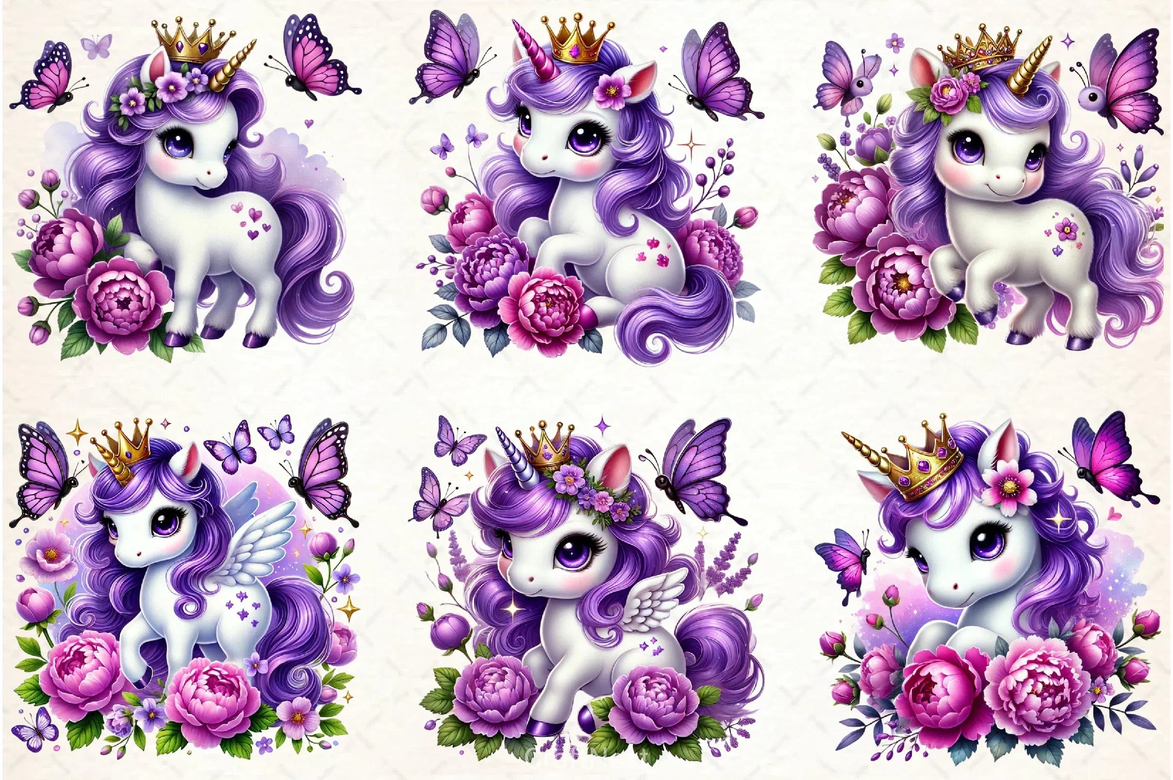 Purple Princess Unicorn Clipart Bundle - CraftNest - Digital Crafting and Art
