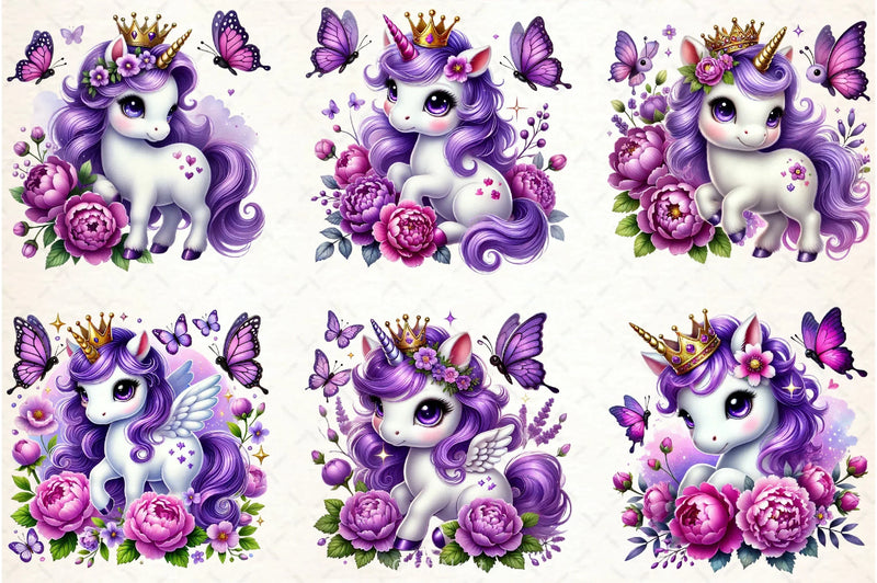 Purple Princess Unicorn Clipart Bundle - CraftNest - Digital Crafting and Art