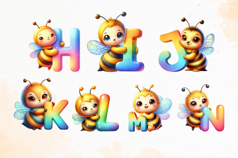 Cute Bee Alphabet Clipart Bundle - CraftNest - Digital Crafting and Art