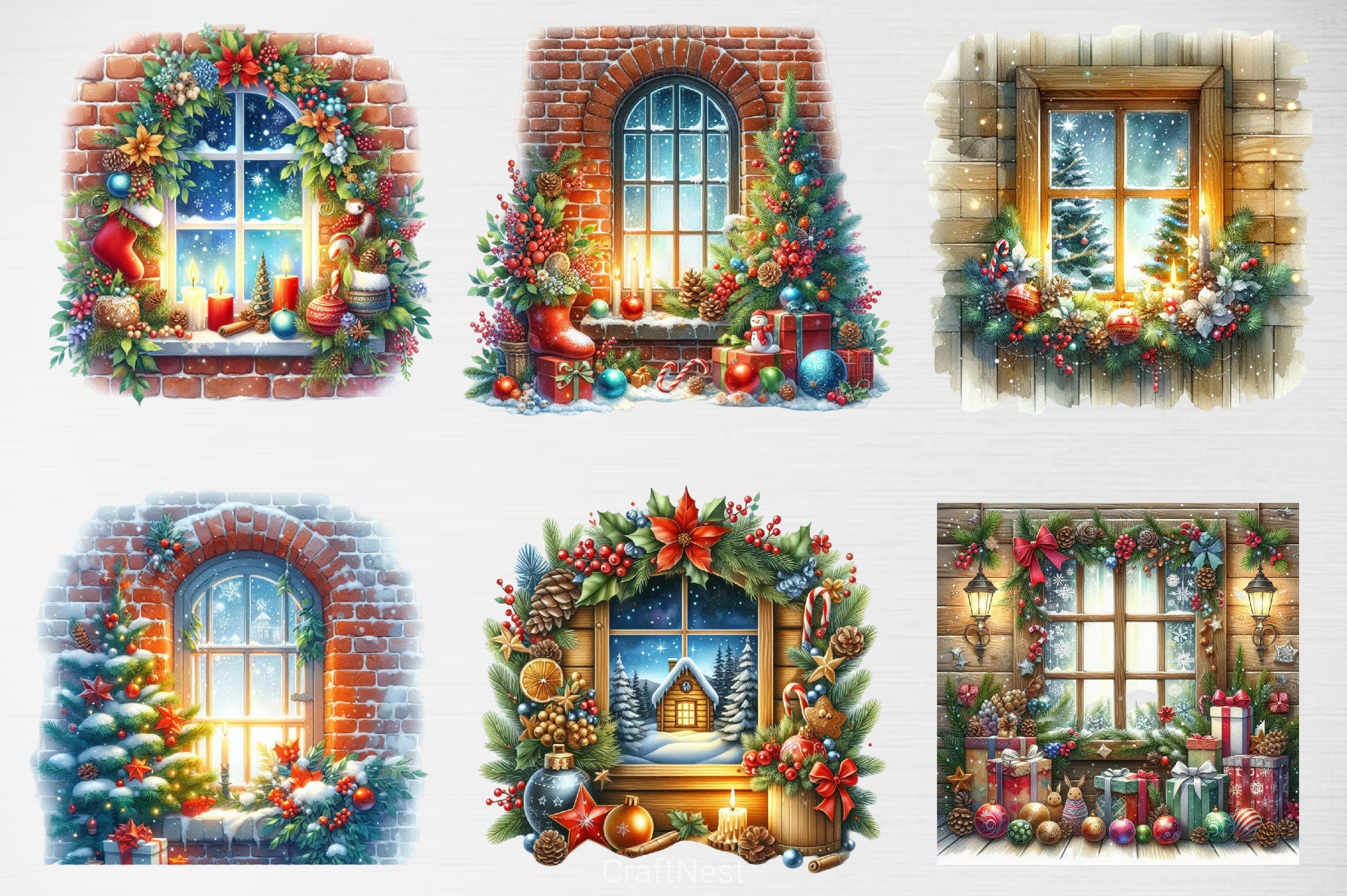 Christmas Window Clipart Bundle - CraftNest - Digital Crafting and Art