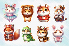 Cute Hamster In Animal Costumes Clipart Bundle - CraftNest - Digital Crafting and Art