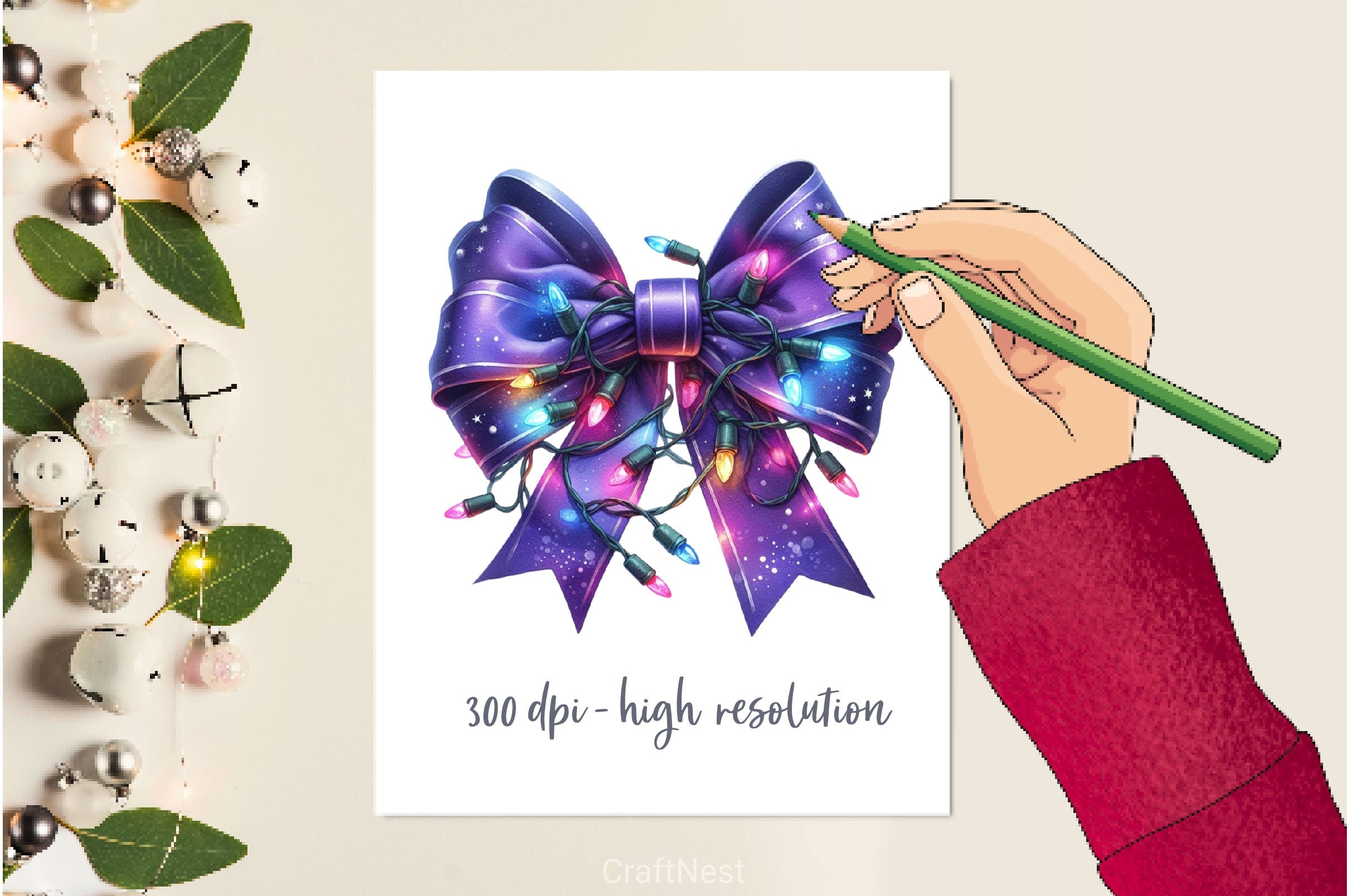 Christmas Purple Bow Clipart Bundle - CraftNest - Digital Crafting and Art