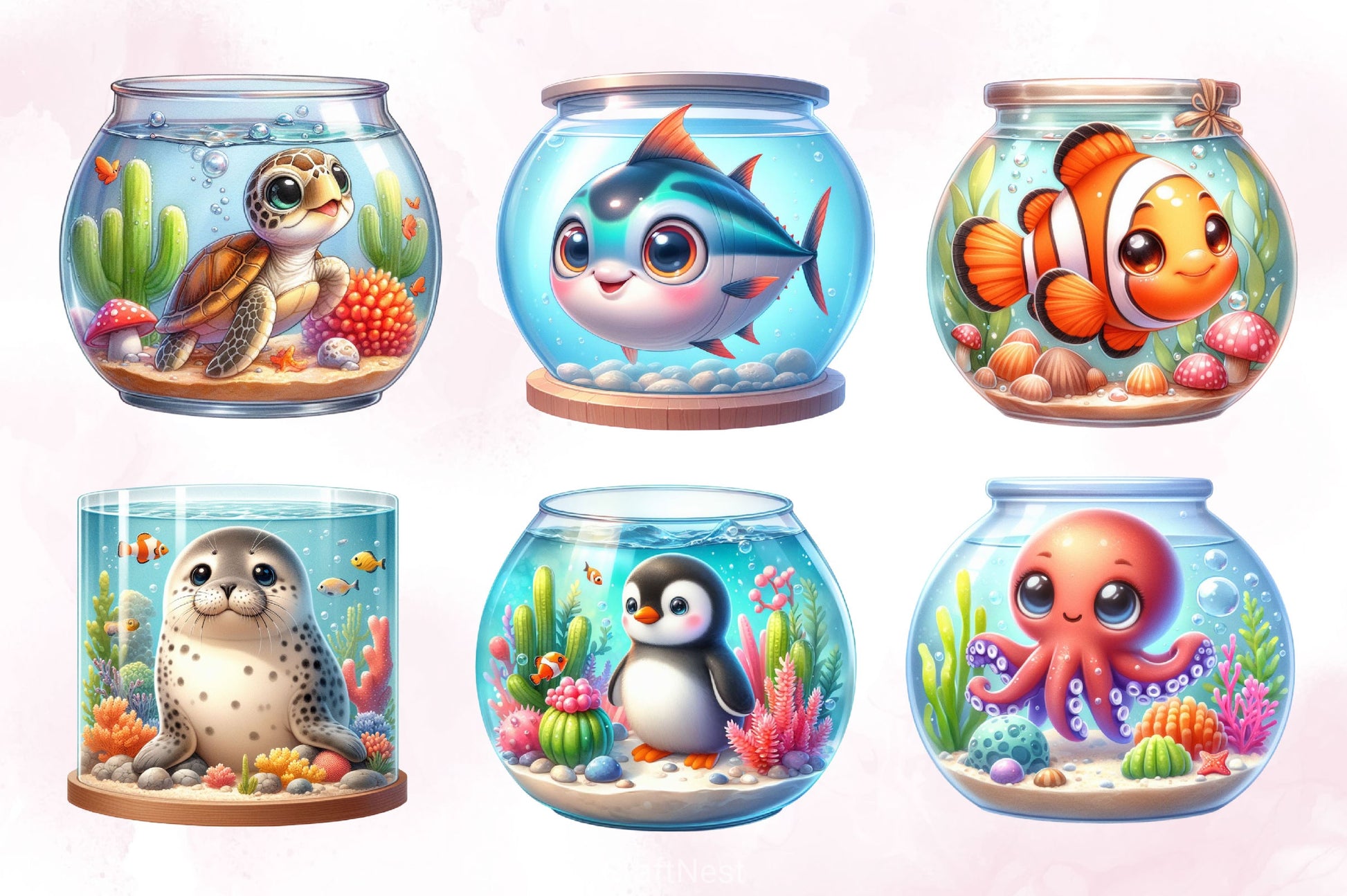Sea Animals In Aquarium Clipart Bundle 2 - CraftNest - Digital Crafting and Art