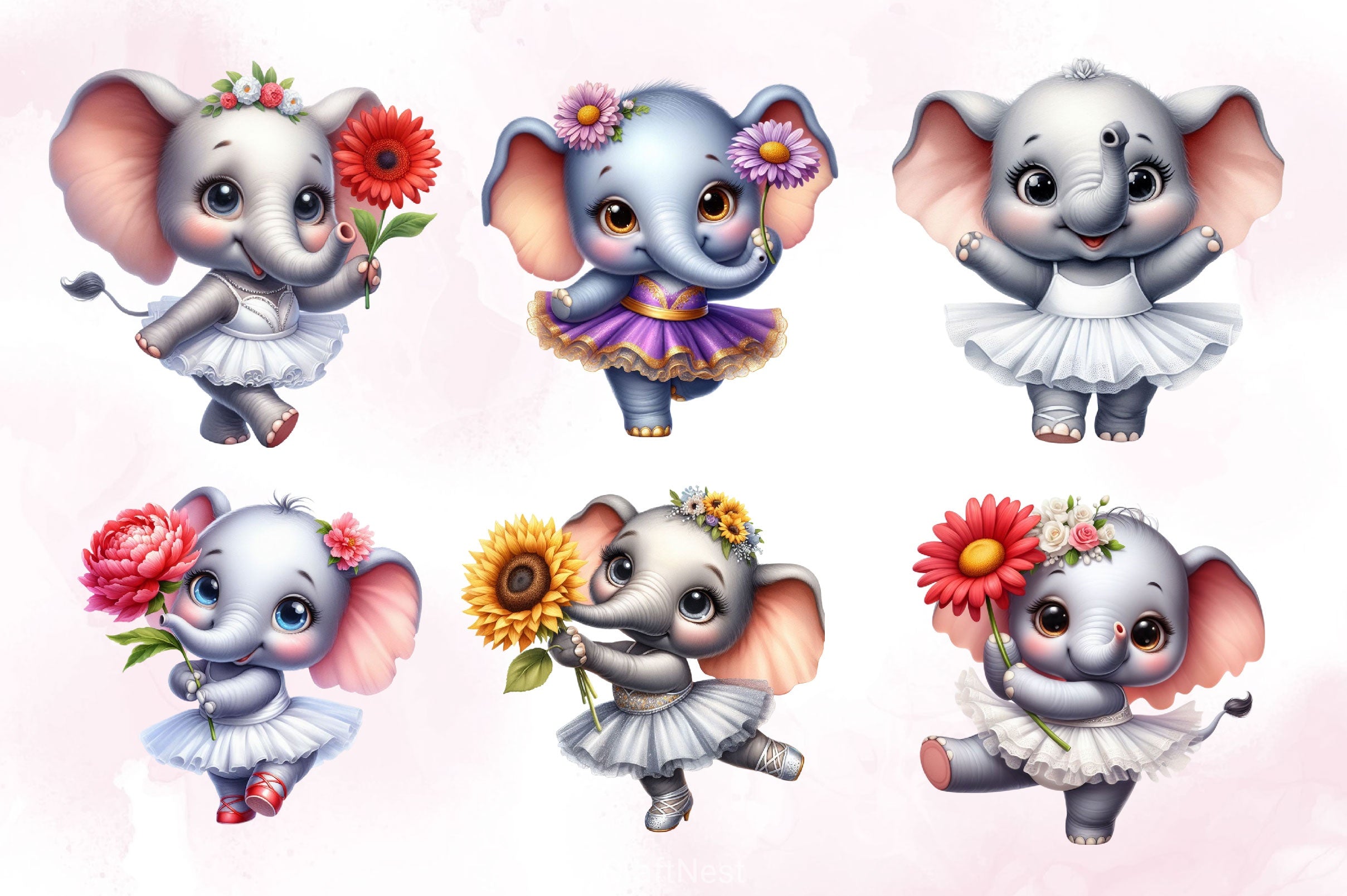 Cute Ballerina Elephant Clipart Bundle - CraftNest - Digital Crafting and Art