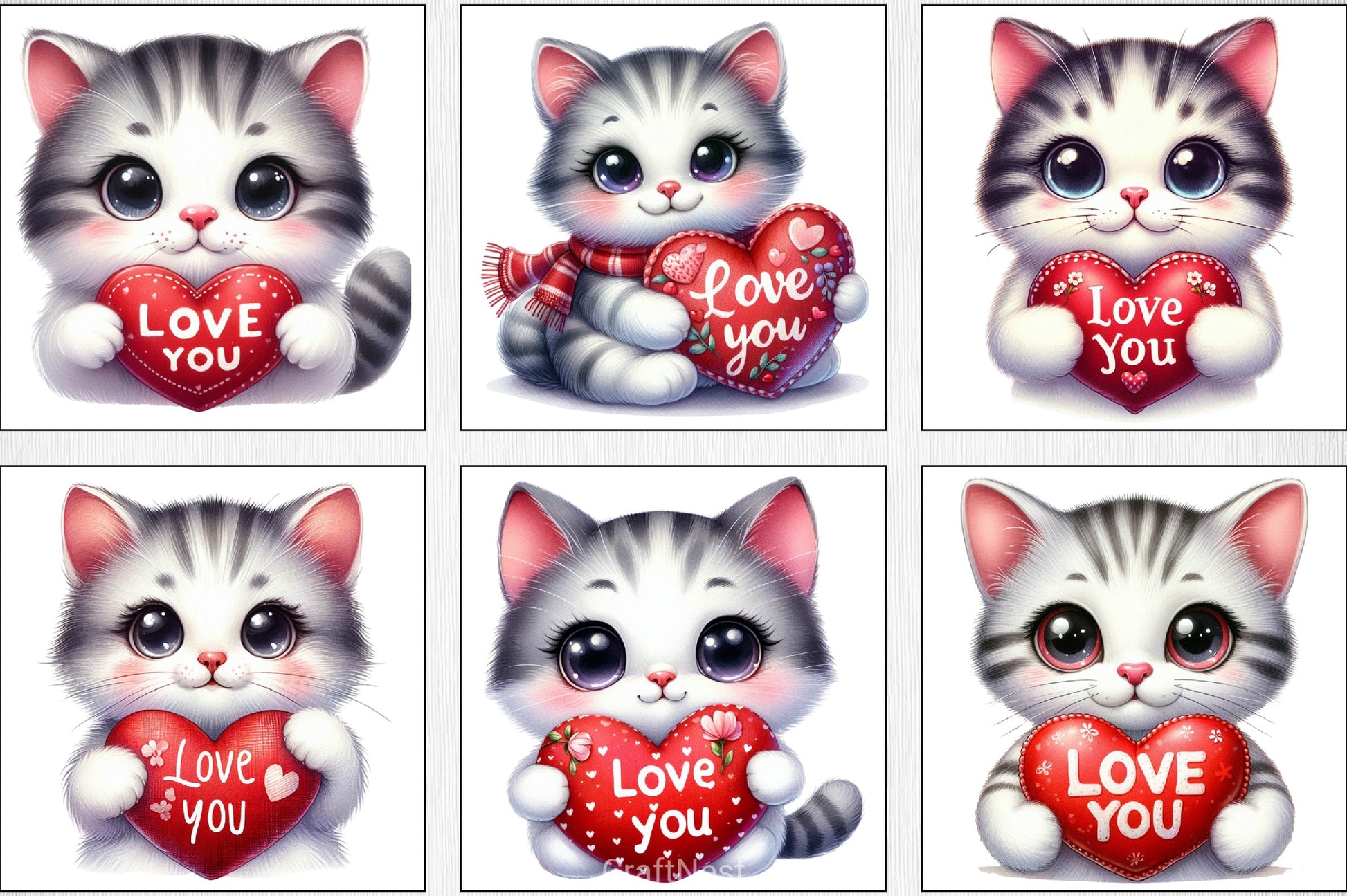 Love You Cat Valentine's Clipart Bundle 5 - CraftNest - Digital Crafting and Art