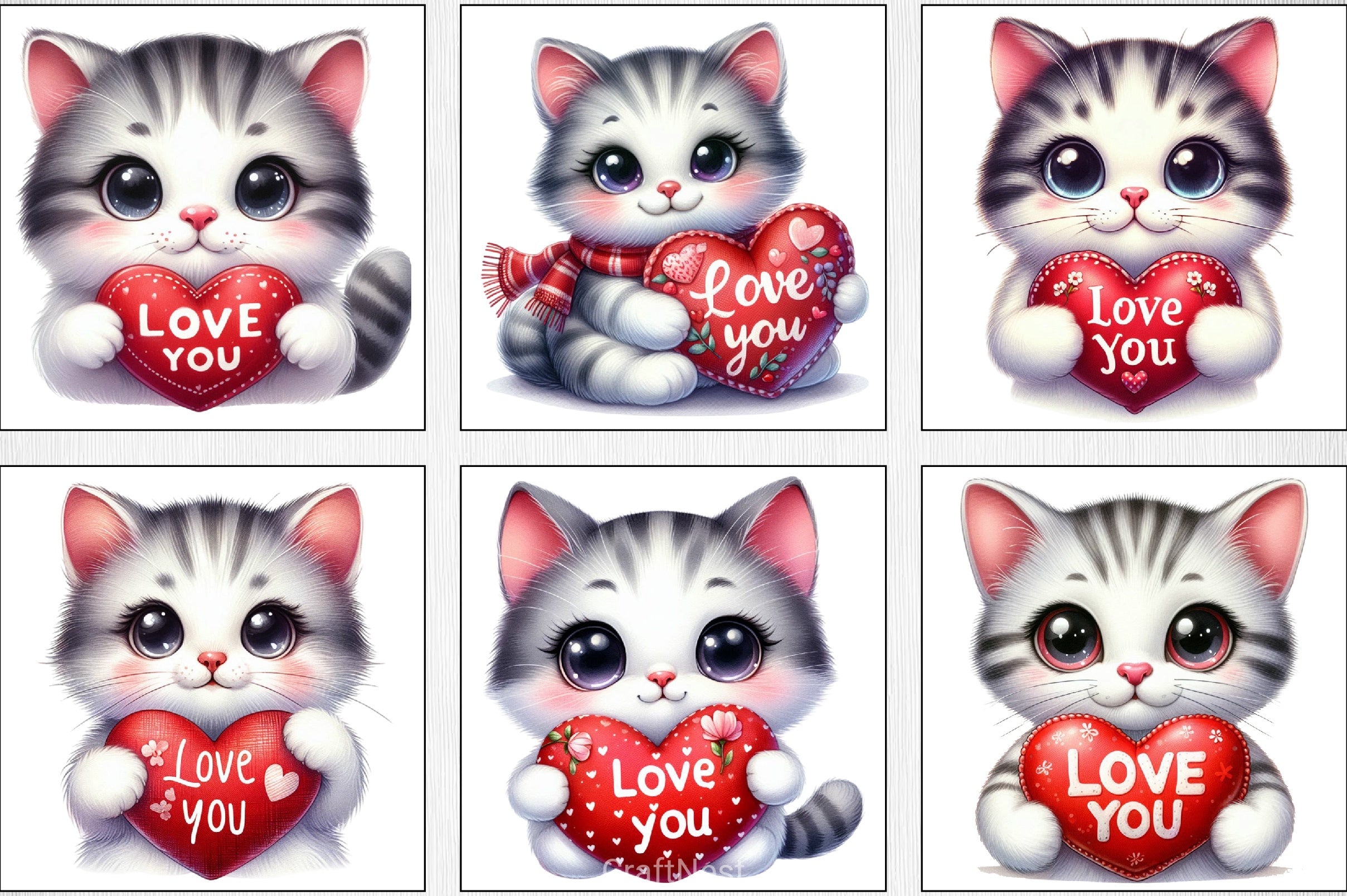 Love You Cat Valentine's Clipart Bundle 5 - CraftNest - Digital Crafting and Art
