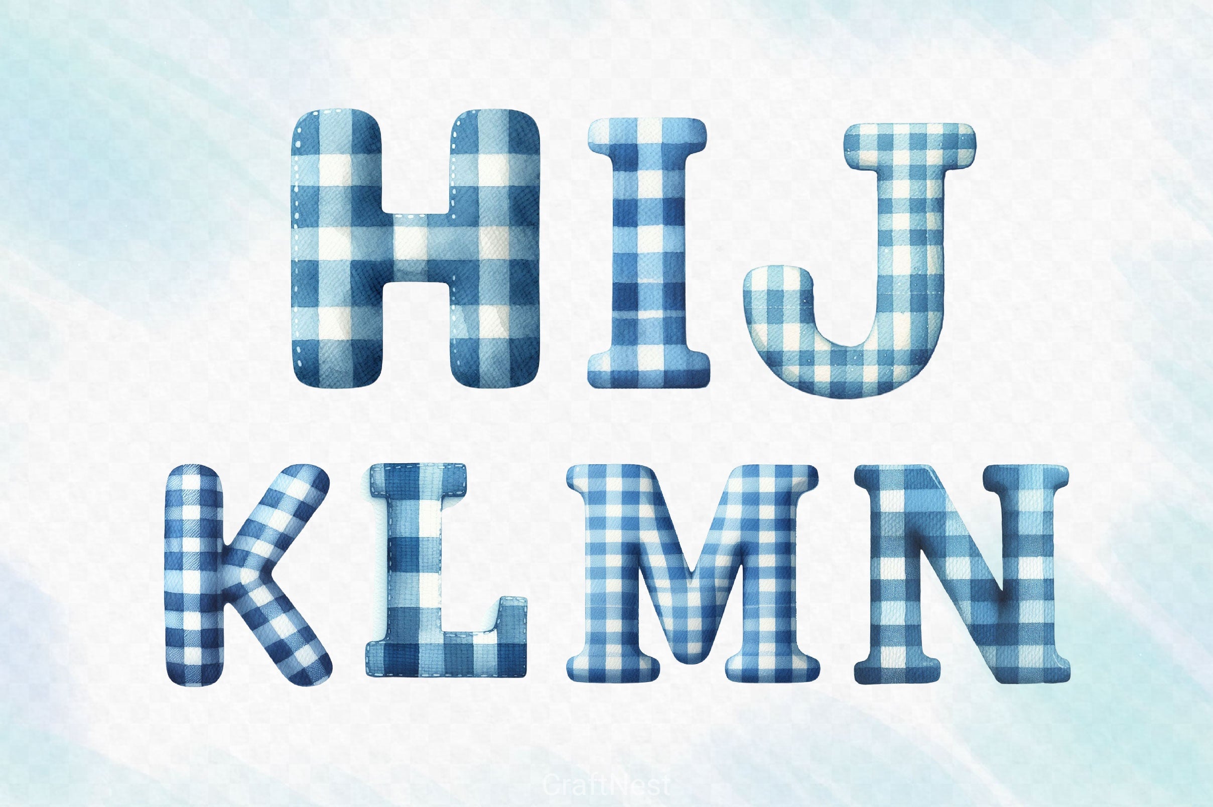 Blue Gingham Alphabet Clipart Bundle - CraftNest - Digital Crafting and Art