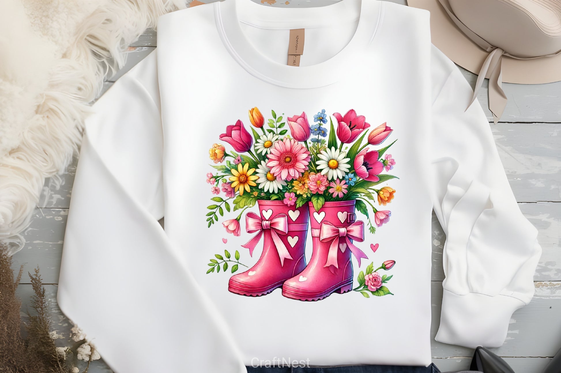 Pink Boots Spring Flowers Clipart Bundle - CraftNest - Digital Crafting and Art